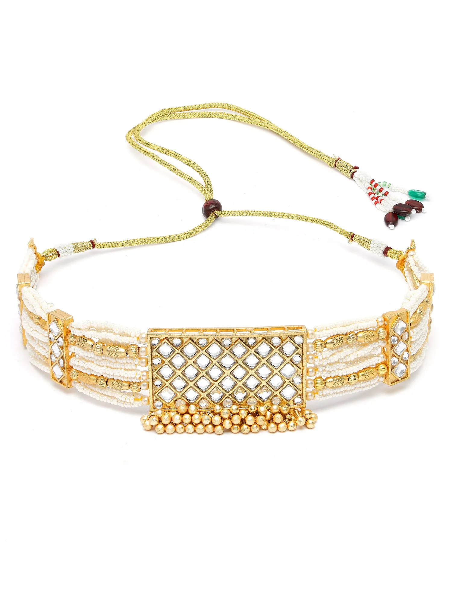 Karatcart Gold Plated White Stone Choker Necklace Set for Women