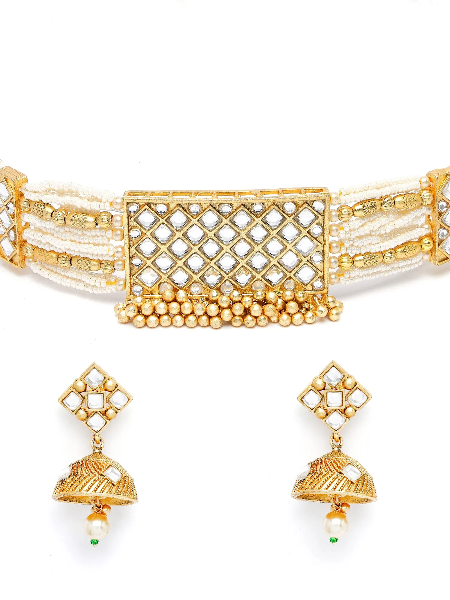 Karatcart Gold Plated White Stone Choker Necklace Set for Women