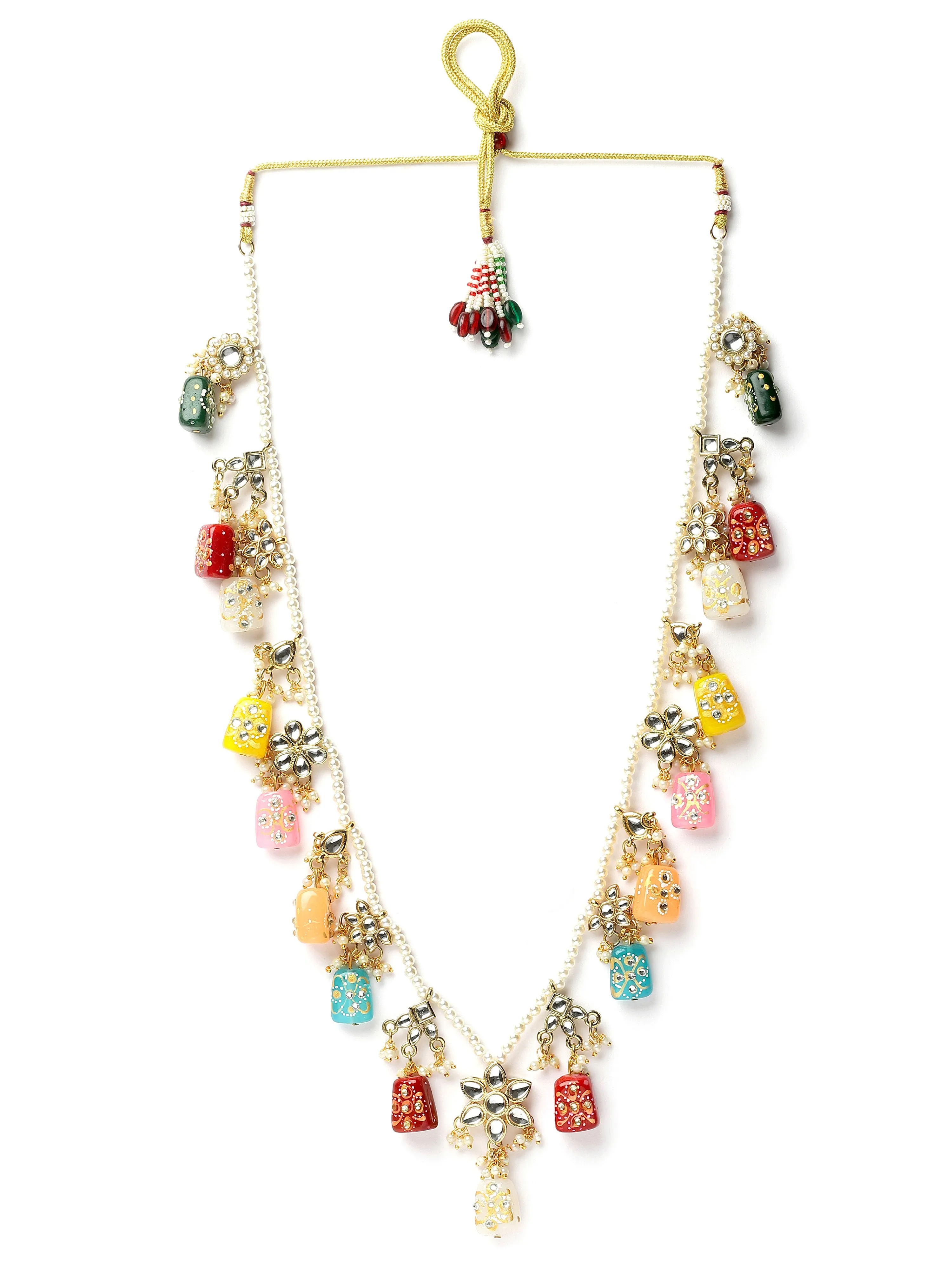 Karatcart Multicolor Tumble Stone Studded Navratan Rani Haar Necklace Set for Women