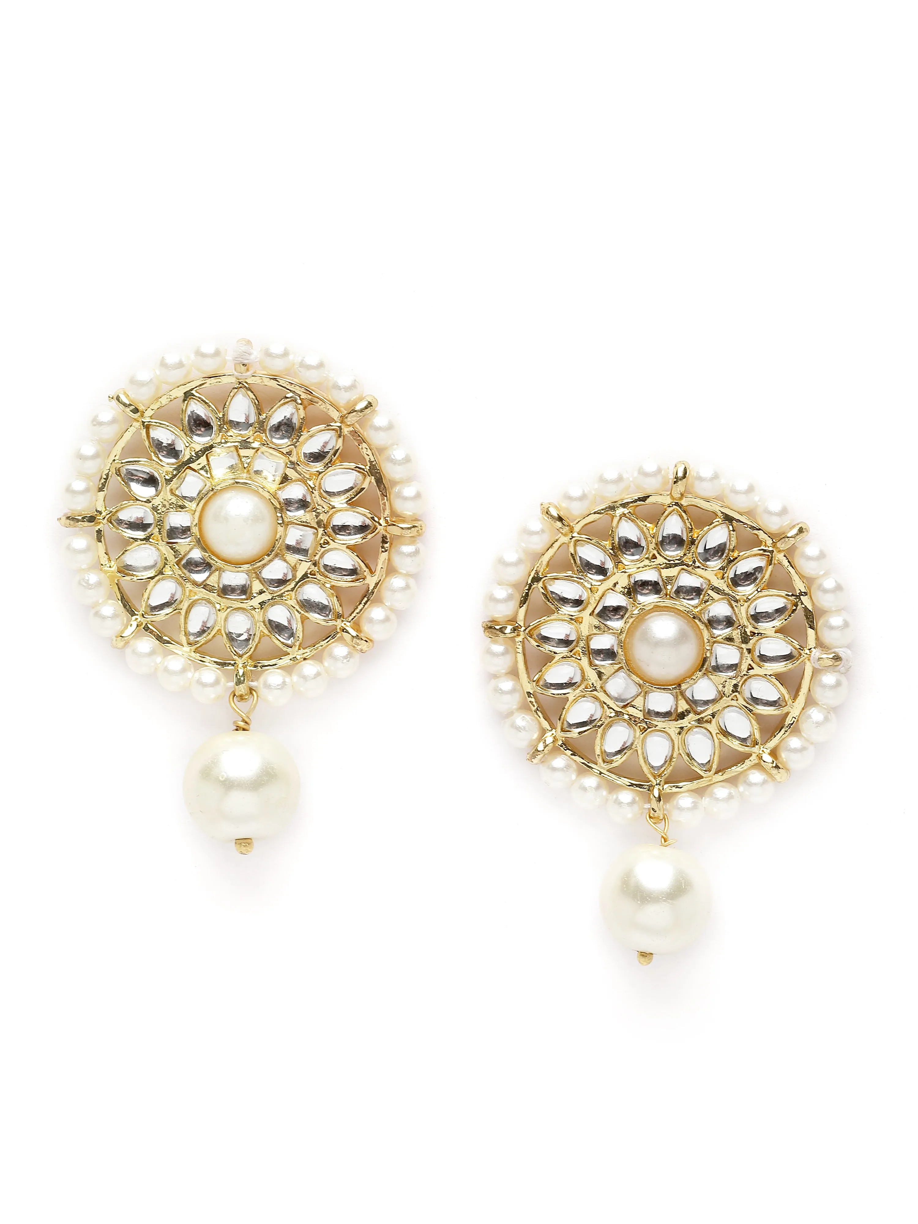 Karatcart Pearl Multilayer Beaded Kundan Choker Necklace Set for Women
