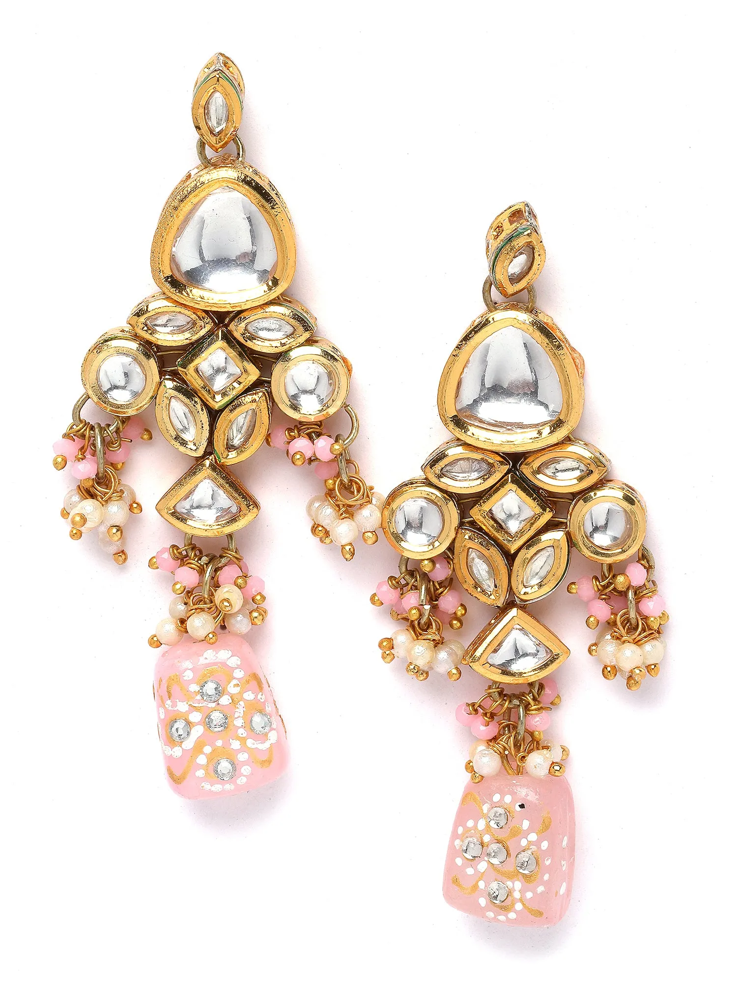 Karatcart Pink and Light Blue Tumble Studded Polki Kundan Choker Necklace Set for Women