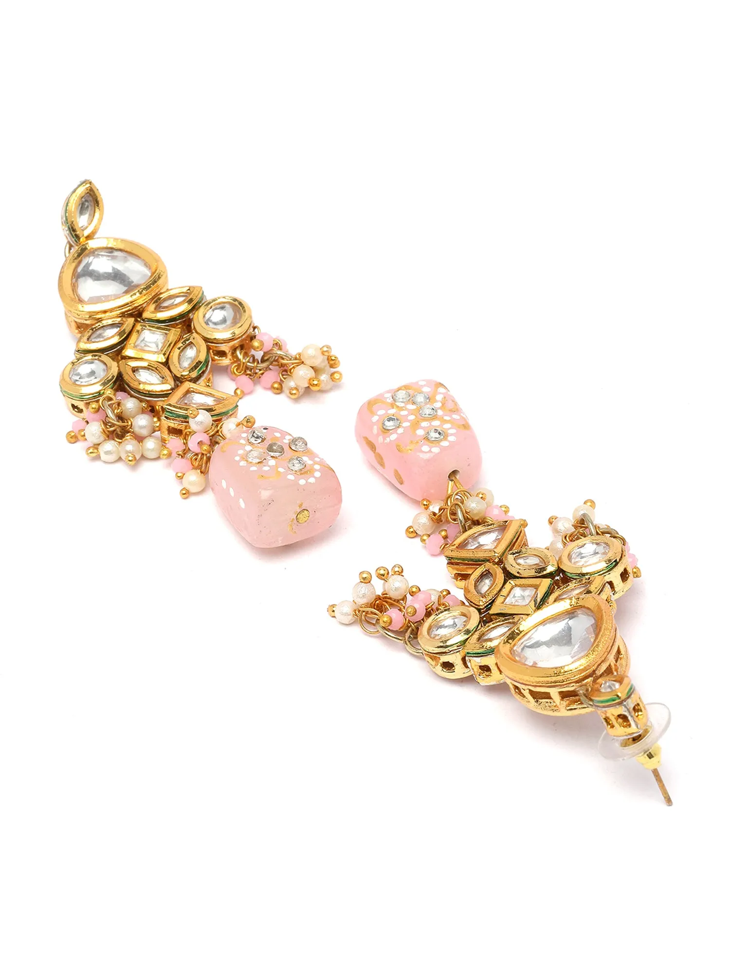 Karatcart Pink and Light Blue Tumble Studded Polki Kundan Choker Necklace Set for Women