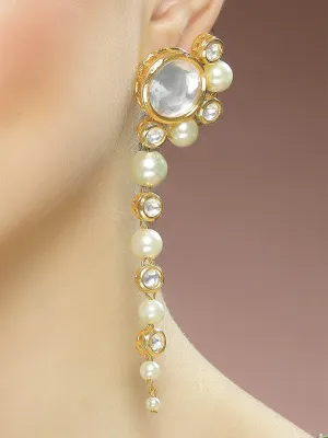 Karatcart Polki Kundan Peal Drop Earrings for Women
