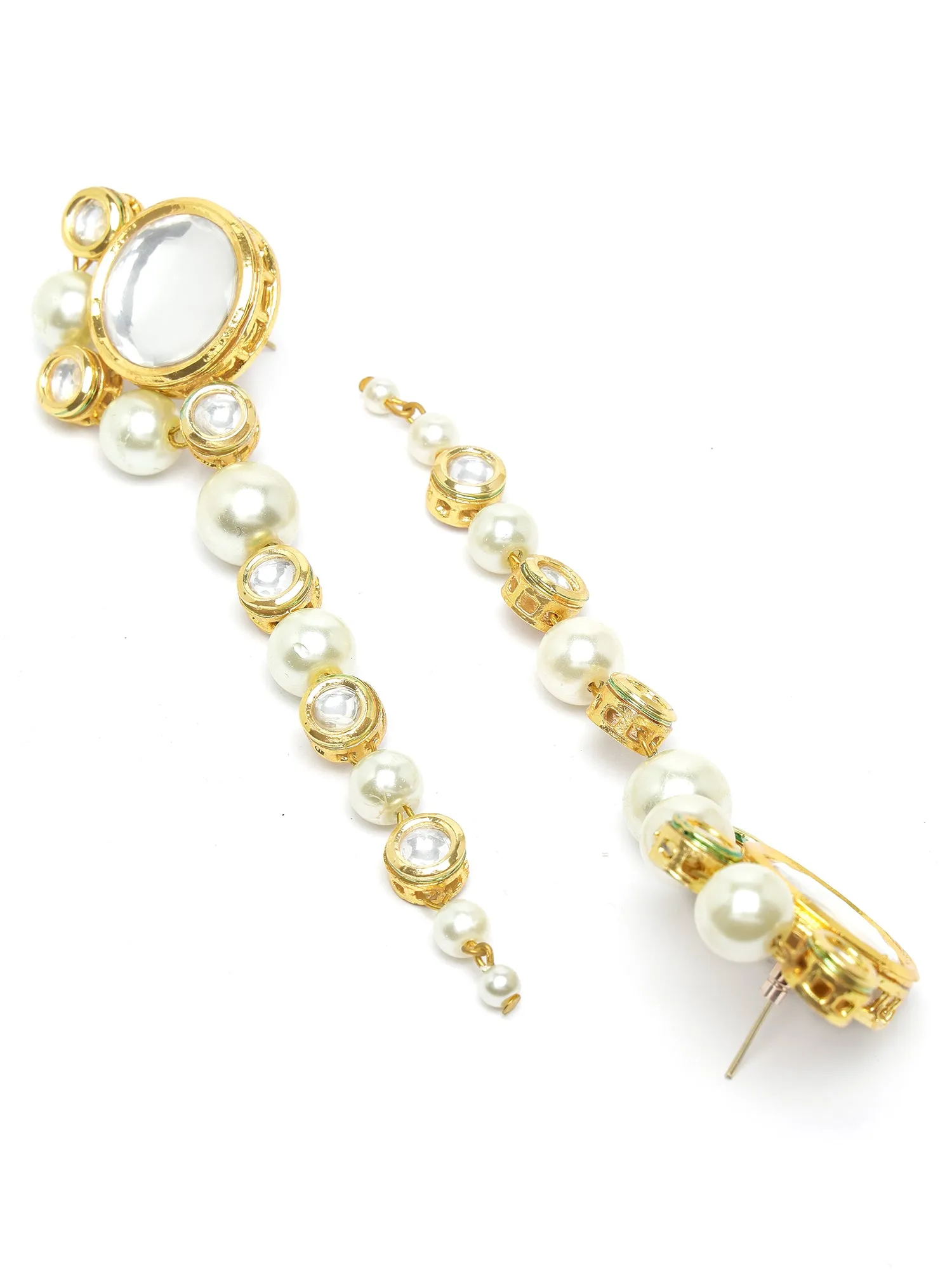 Karatcart Polki Kundan Peal Drop Earrings for Women