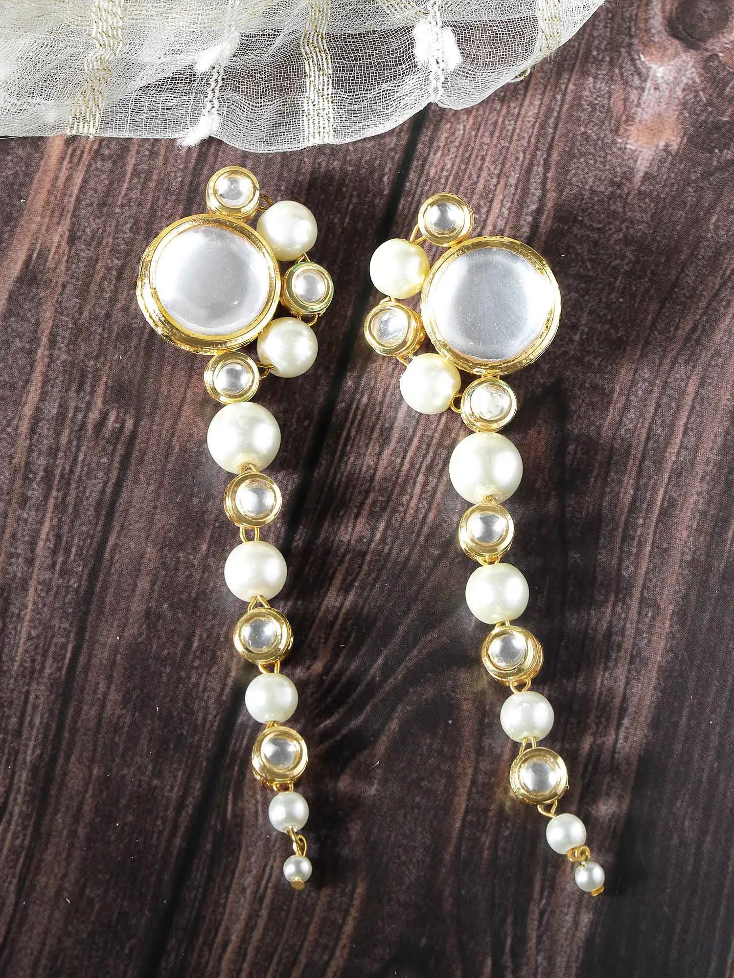 Karatcart Polki Kundan Peal Drop Earrings for Women