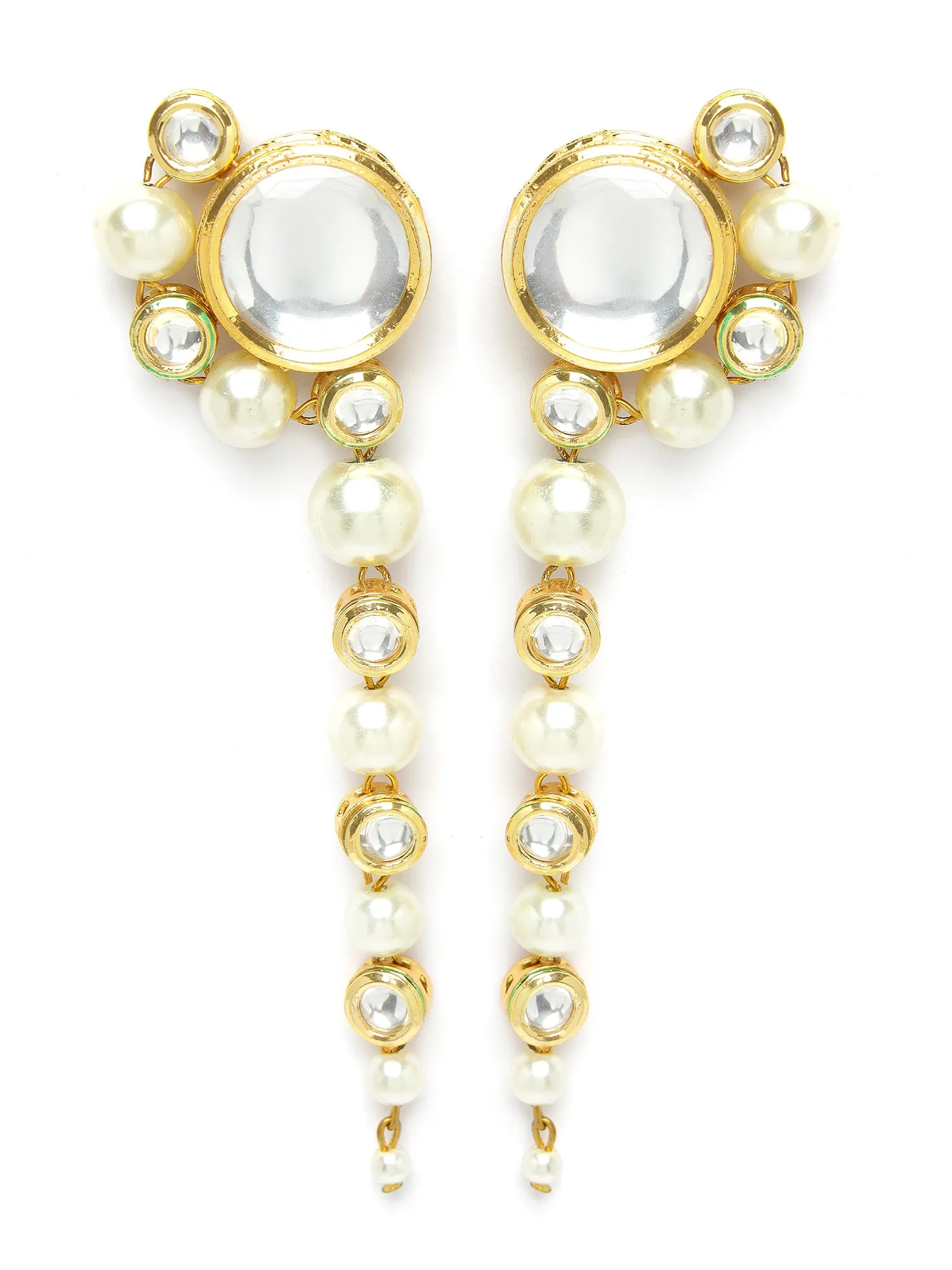 Karatcart Polki Kundan Peal Drop Earrings for Women