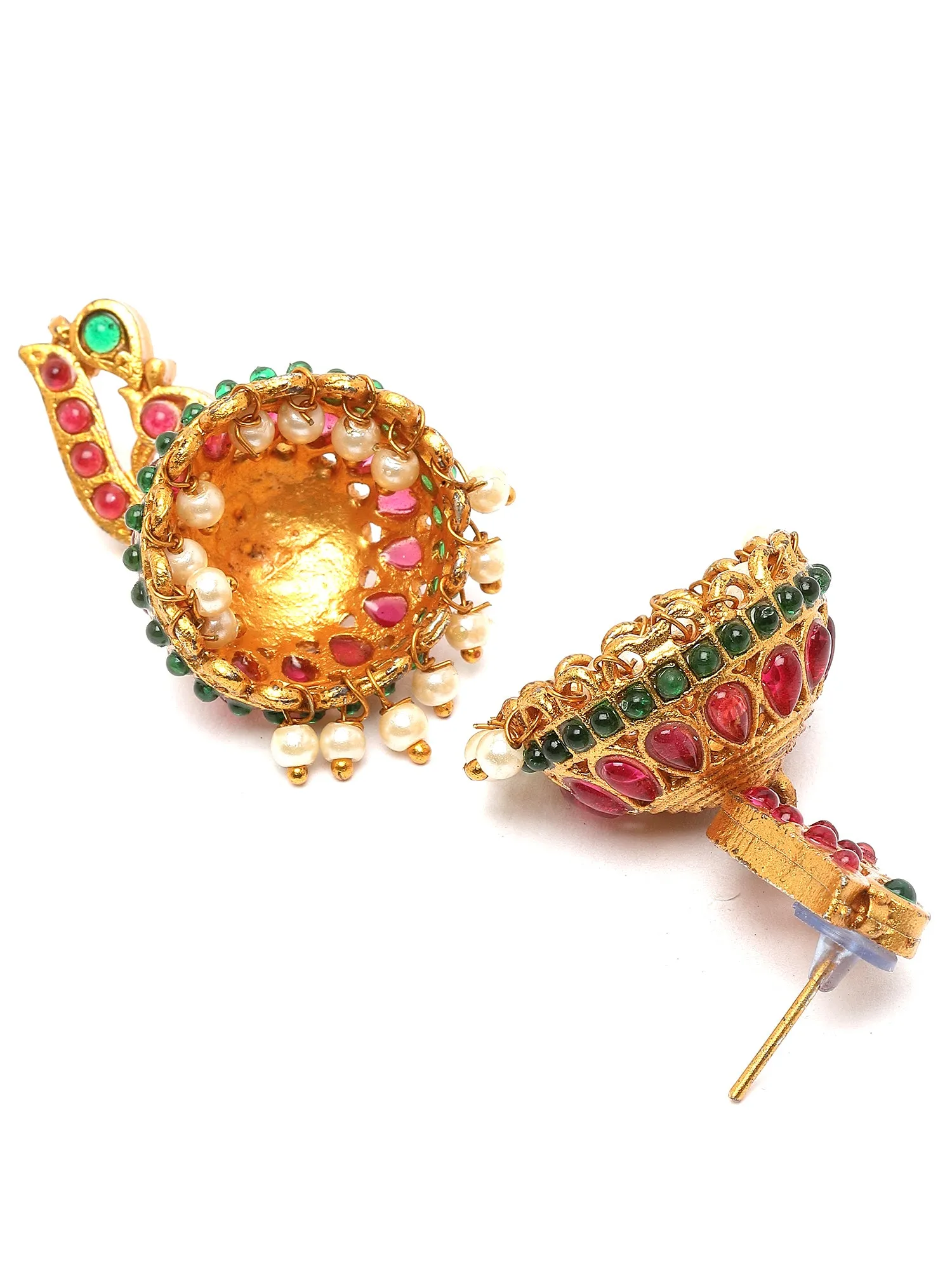 Karatcart Red and Green Stones Laxmi Mata Design Temple Jewellery Set for Women
