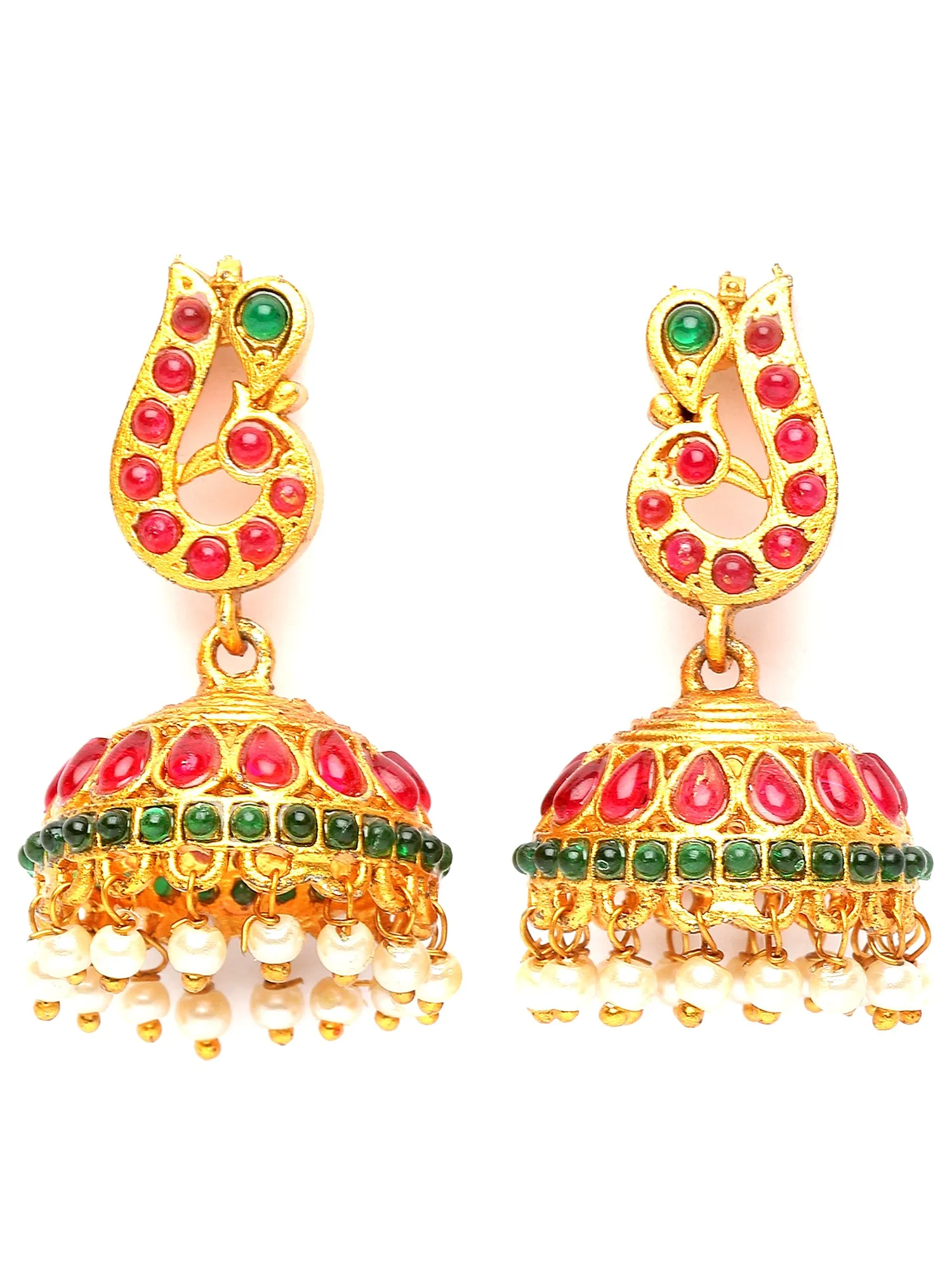 Karatcart Red and Green Stones Laxmi Mata Design Temple Jewellery Set for Women