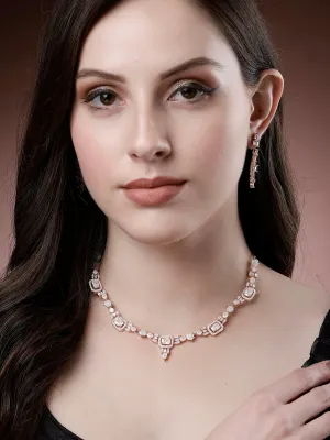 Karatcart Rose Gold Plated Cubic Zirconia Studded Necklace Set for Women