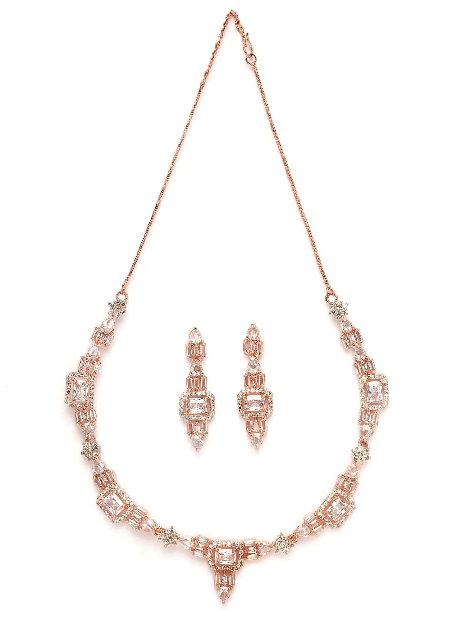 Karatcart Rose Gold Plated Cubic Zirconia Studded Necklace Set for Women