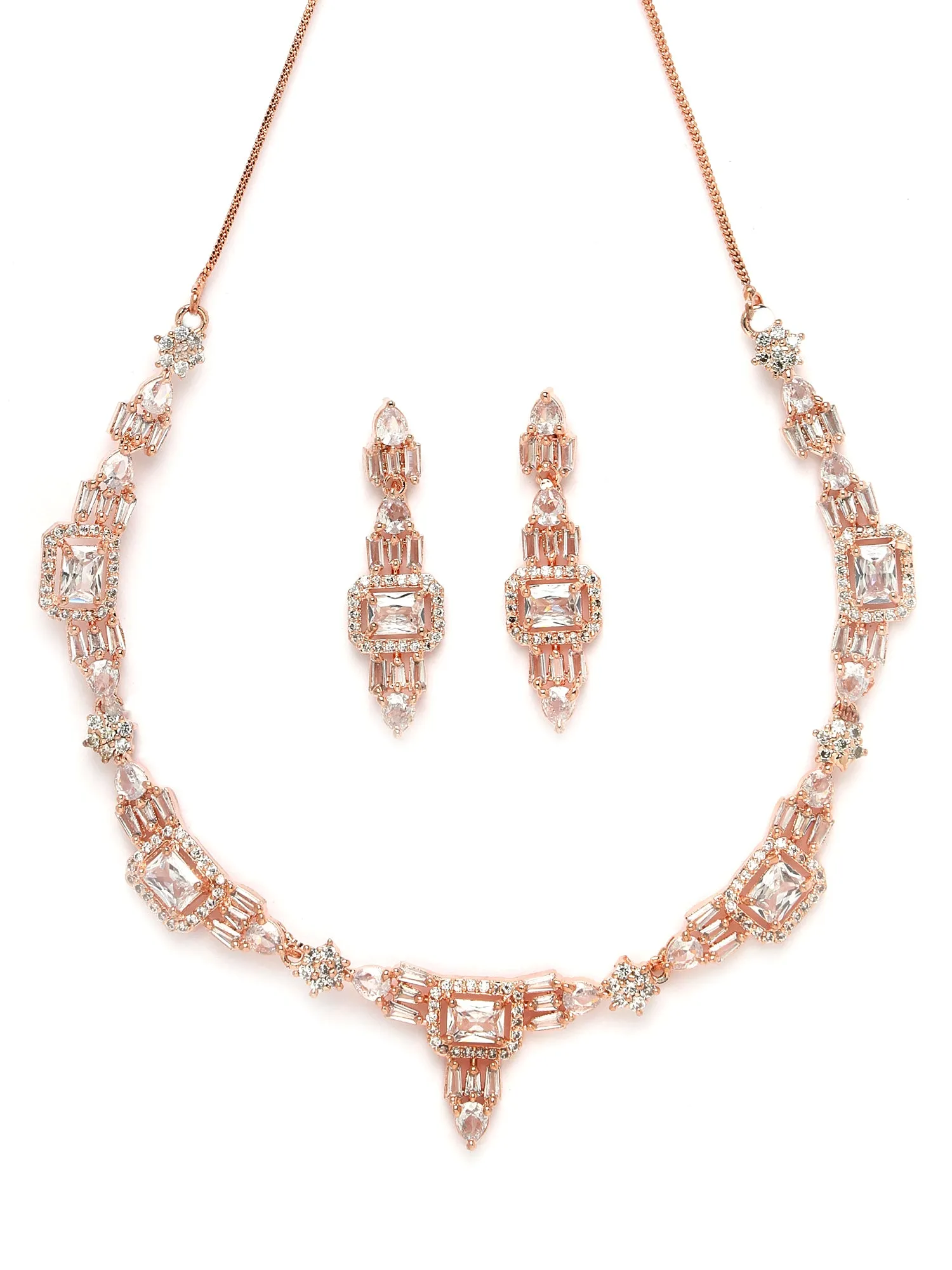 Karatcart Rose Gold Plated Cubic Zirconia Studded Necklace Set for Women