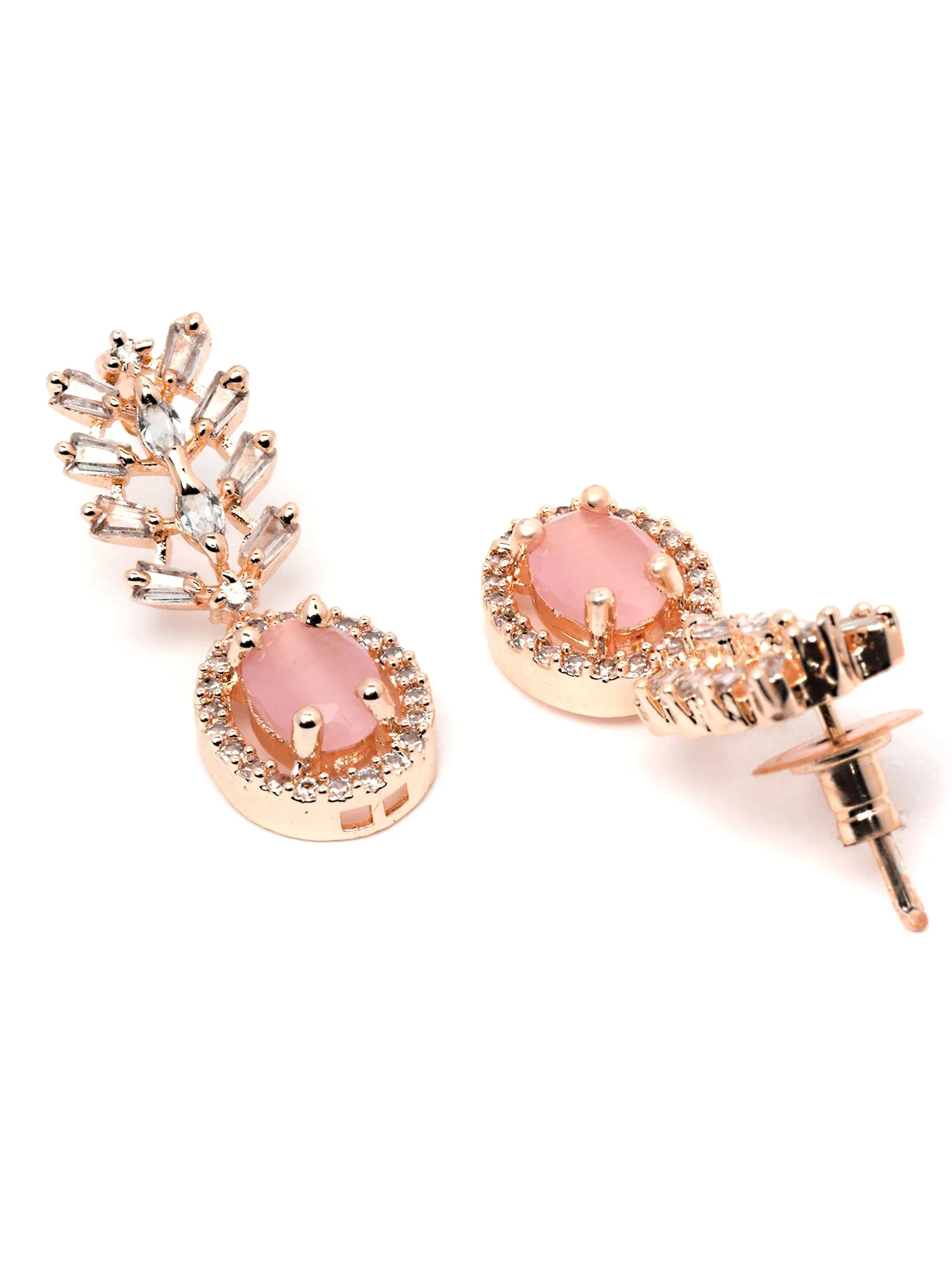 Karatcart Rose Gold Plated Floral Design Pink Cubic Zirconia Studded Necklace Set