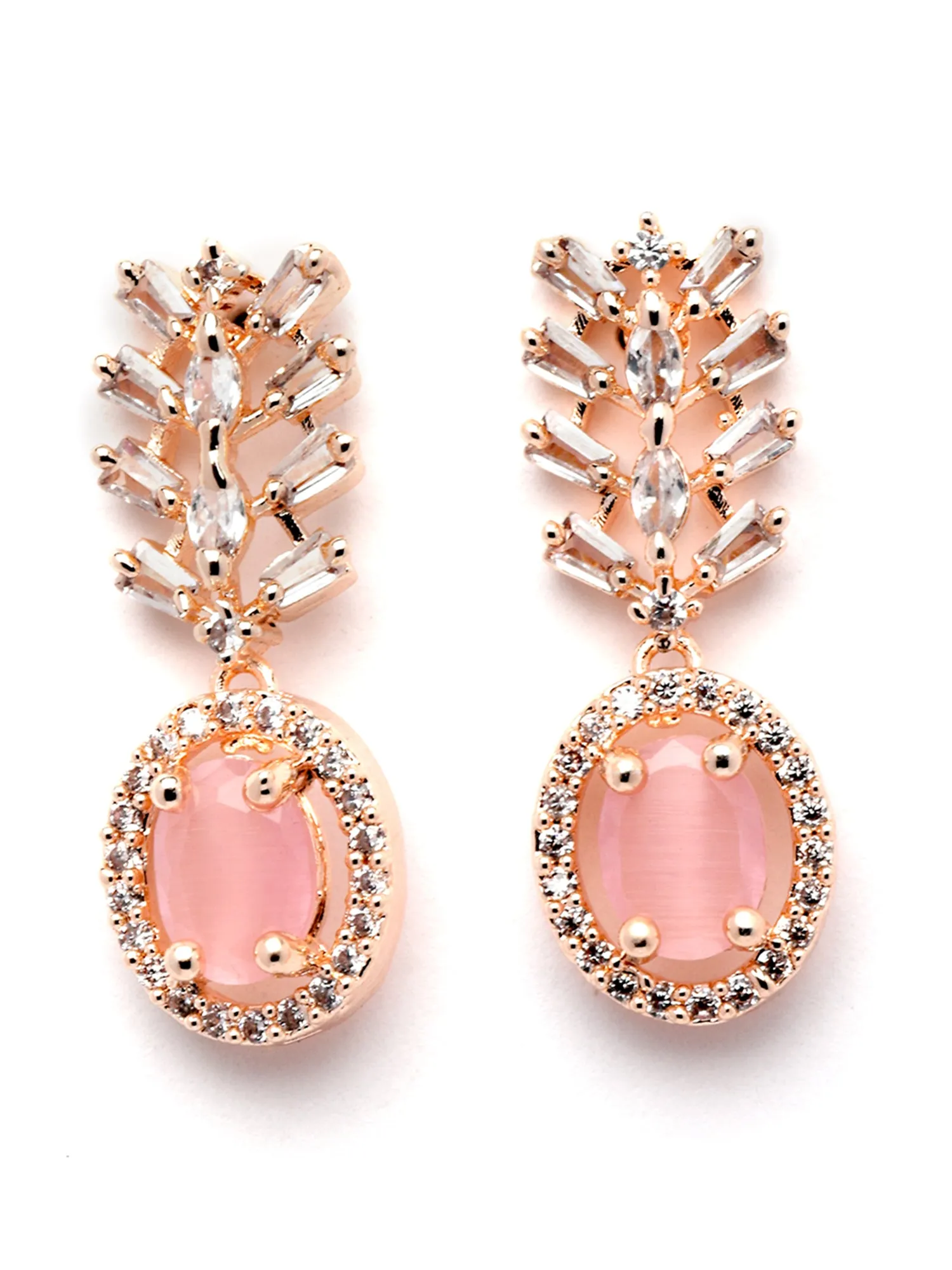 Karatcart Rose Gold Plated Floral Design Pink Cubic Zirconia Studded Necklace Set