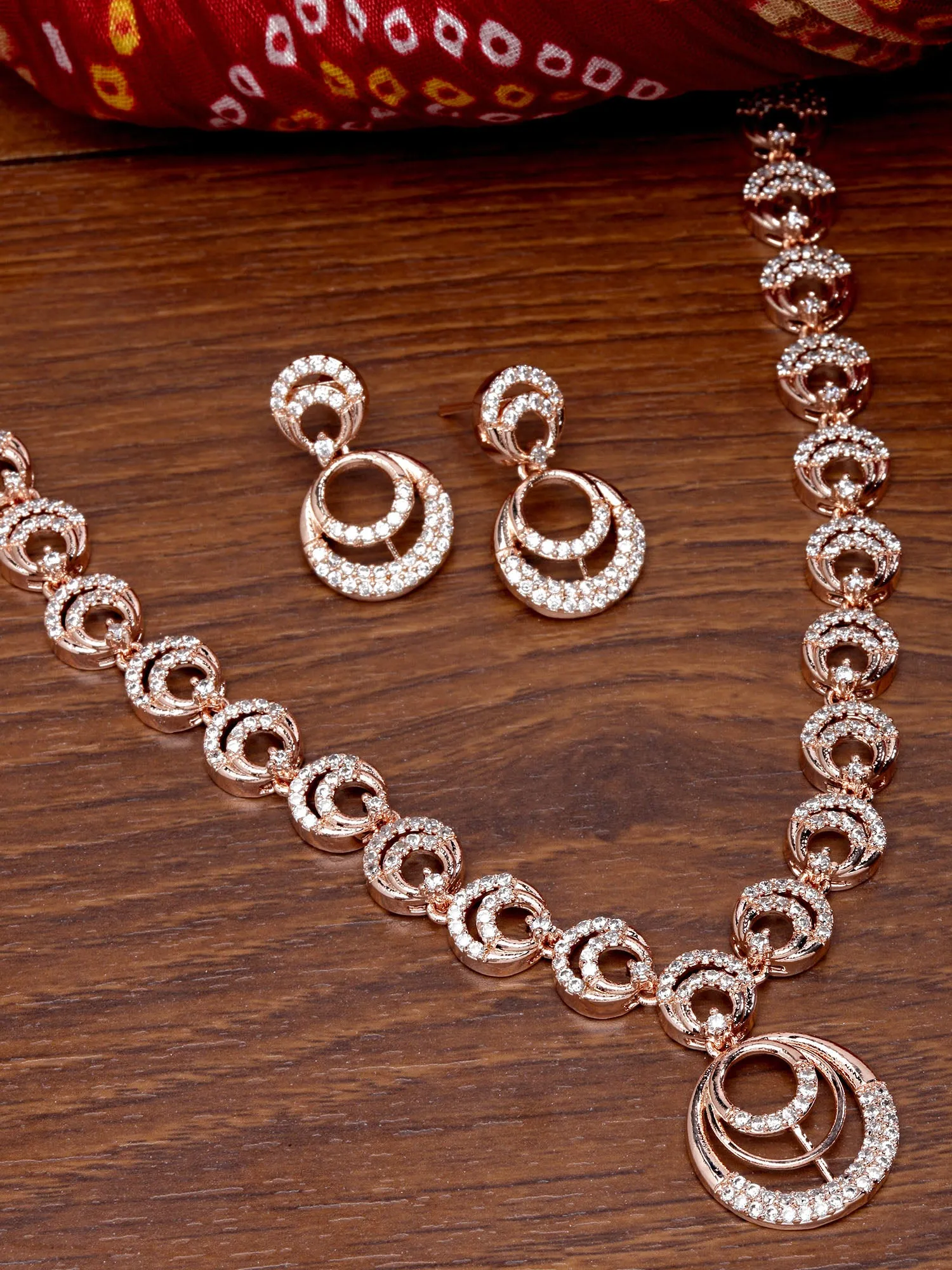 Karatcart Rose Gold Plated Moon Design CZ Stone Studded Jewellery Set