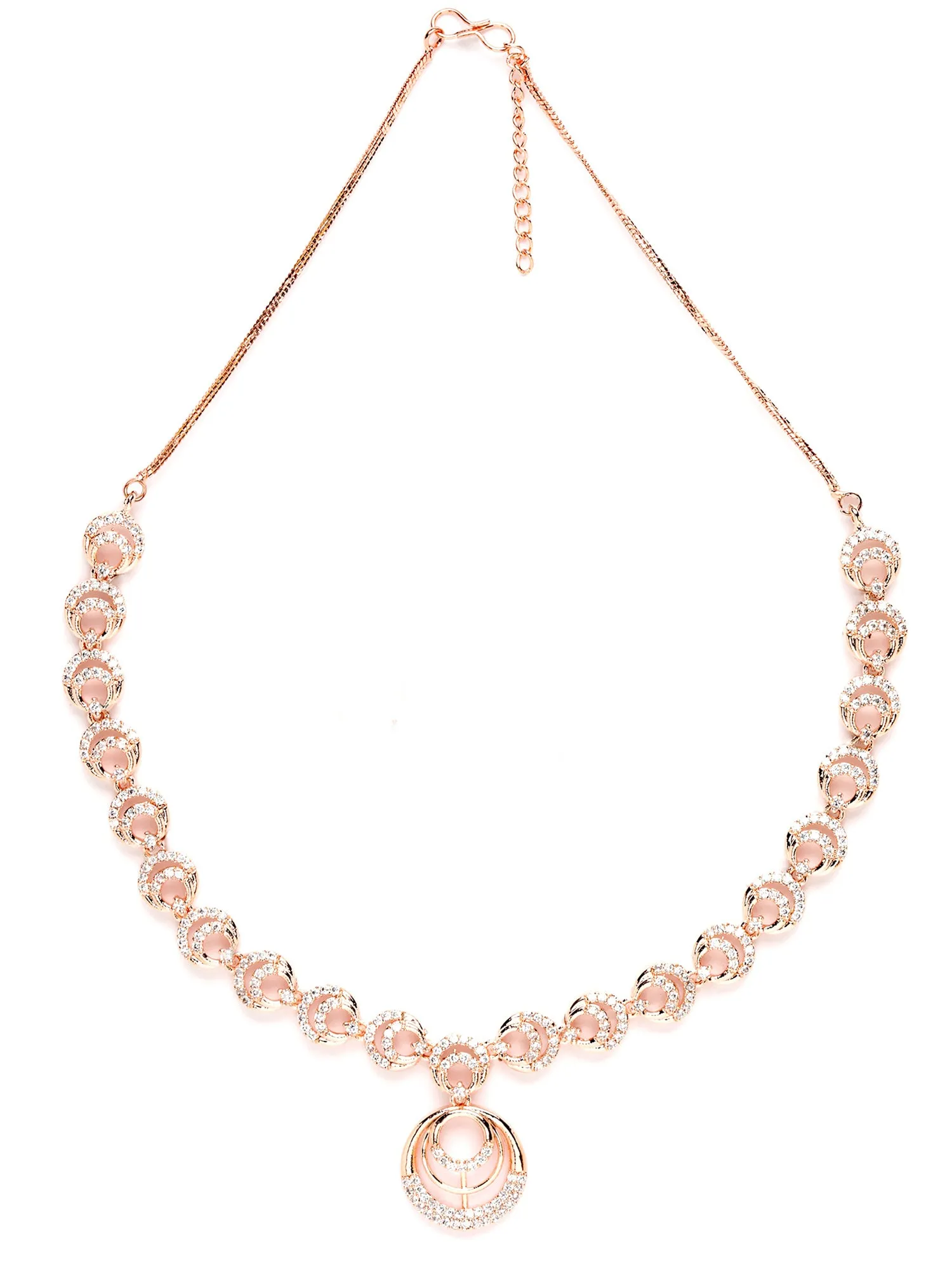 Karatcart Rose Gold Plated Moon Design CZ Stone Studded Jewellery Set