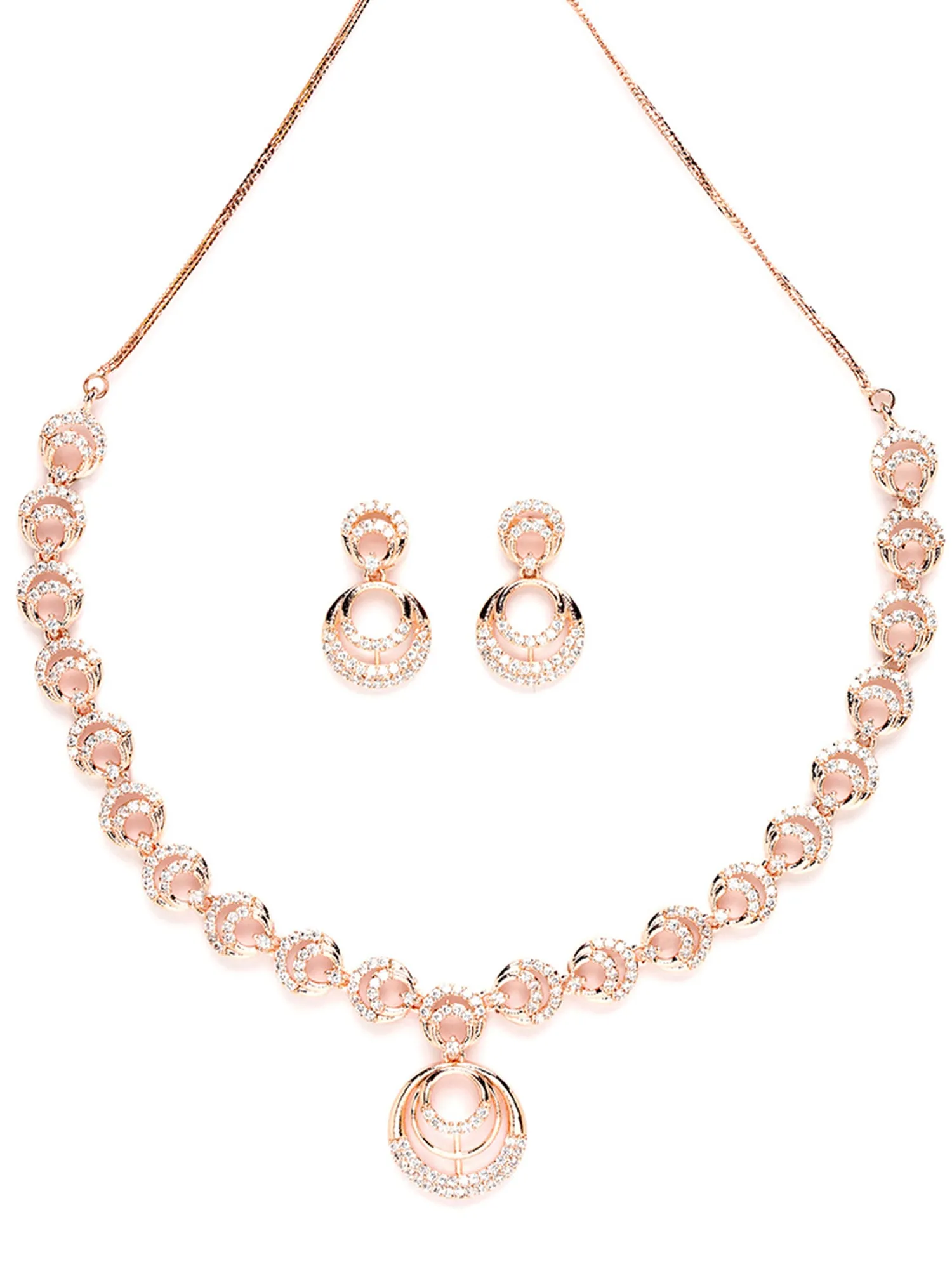 Karatcart Rose Gold Plated Moon Design CZ Stone Studded Jewellery Set