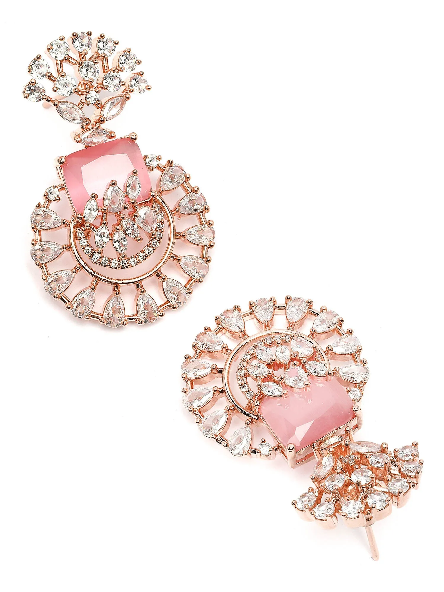 Karatcart Rose-Gold Plated Pink Cubic Zirconia Studded Drop Earrings for Women