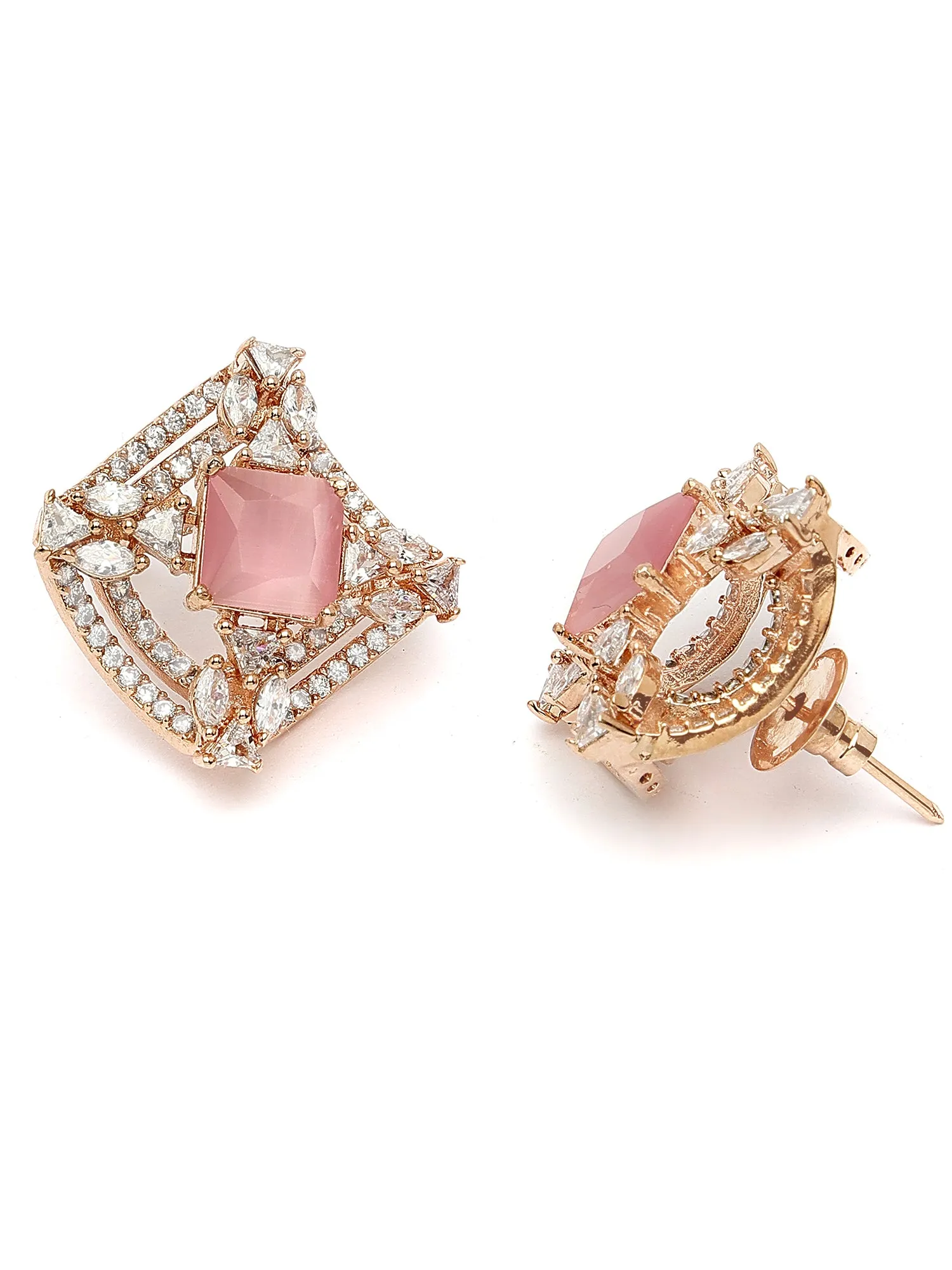 Karatcart Rose Gold Plated Pink Stones AD Stud Earrings for Women