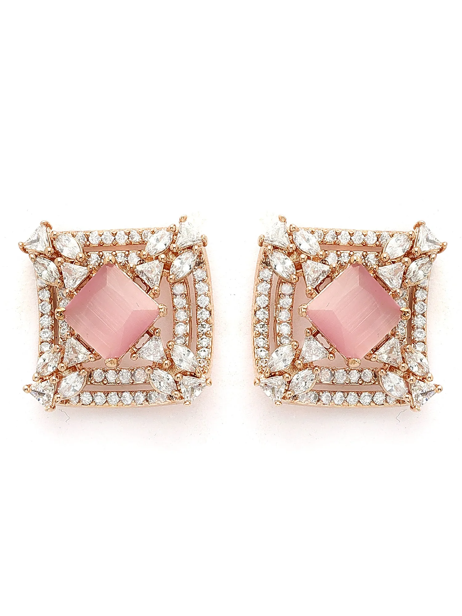 Karatcart Rose Gold Plated Pink Stones AD Stud Earrings for Women
