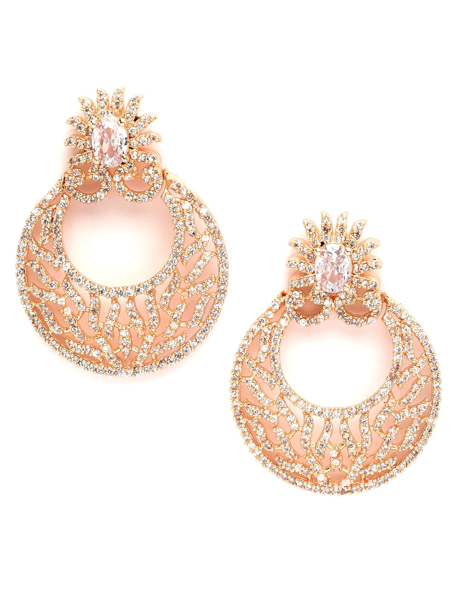 Karatcart Rose Gold Plated White Cubic Zirconia Studded Dangler Earrings for Women