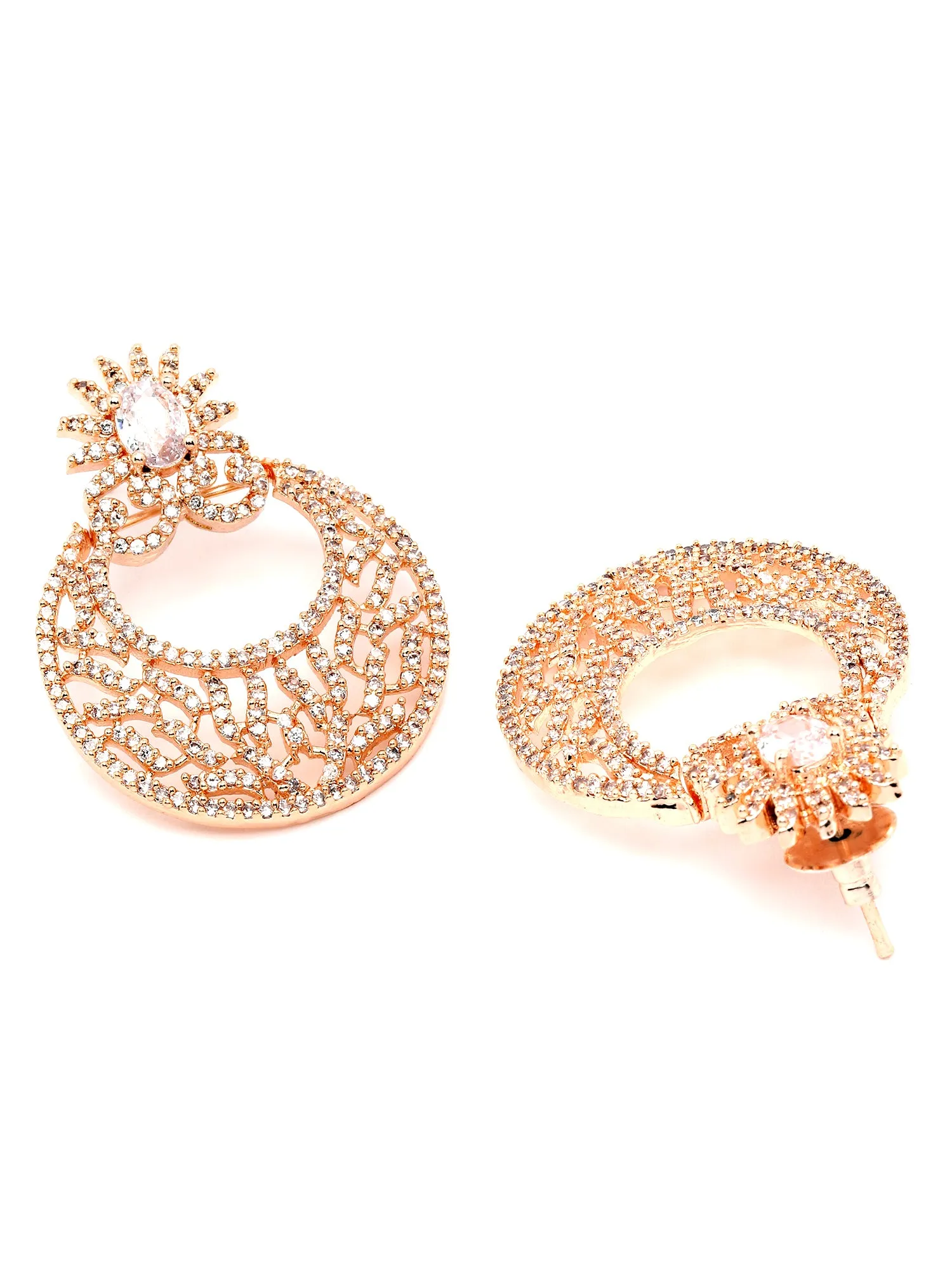 Karatcart Rose Gold Plated White Cubic Zirconia Studded Dangler Earrings for Women