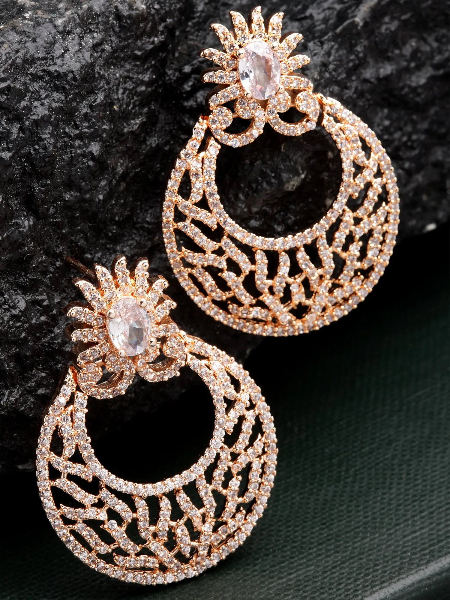 Karatcart Rose Gold Plated White Cubic Zirconia Studded Dangler Earrings for Women
