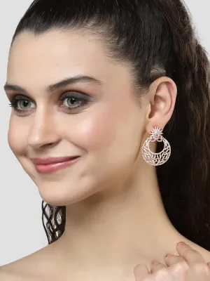 Karatcart Rose Gold Plated White Cubic Zirconia Studded Dangler Earrings for Women