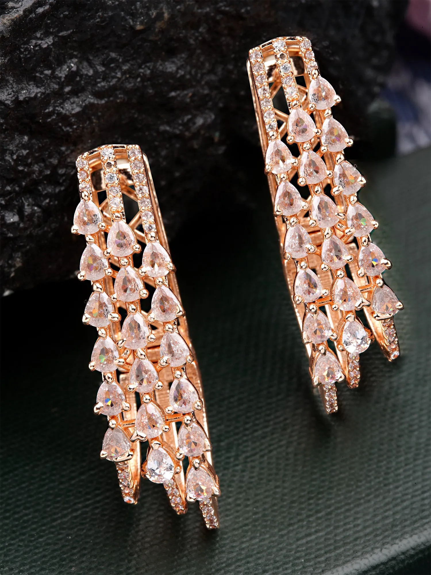 Karatcart Rose Gold Plated White Cubic Zirconia Studded Ear Cuff Earrings for Women