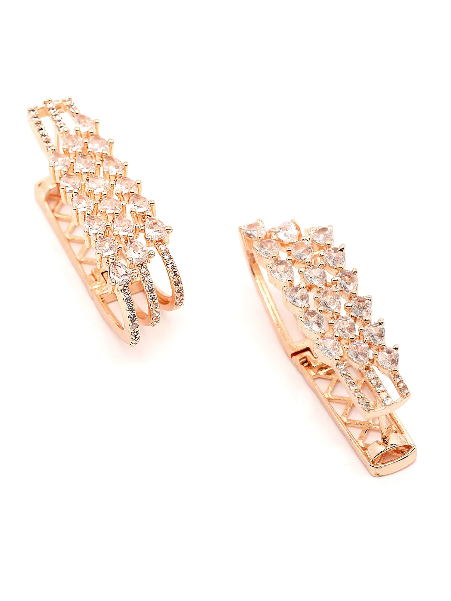Karatcart Rose Gold Plated White Cubic Zirconia Studded Ear Cuff Earrings for Women