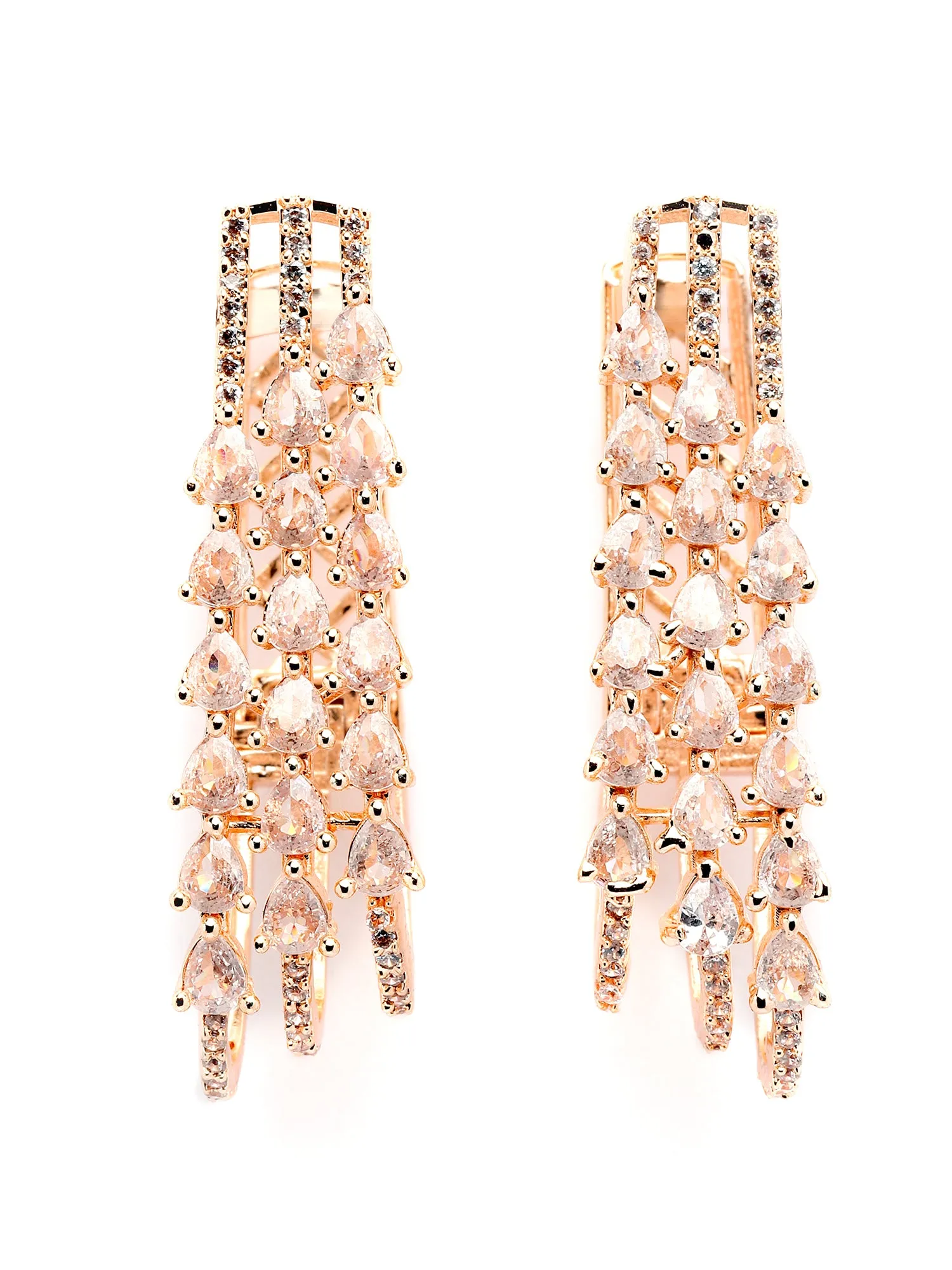 Karatcart Rose Gold Plated White Cubic Zirconia Studded Ear Cuff Earrings for Women