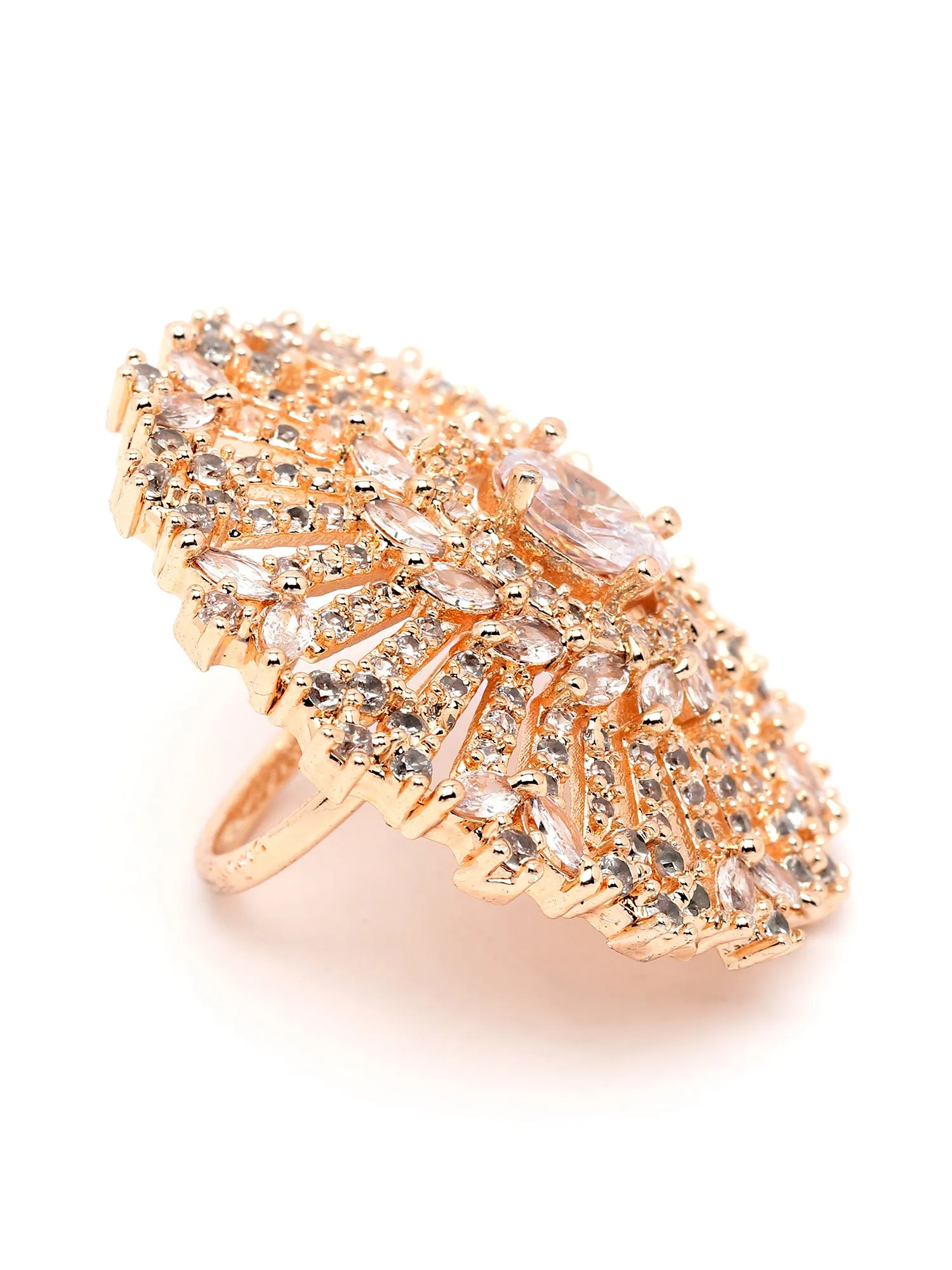 Karatcart Rose Gold Plated White CZ Studded Cocktail Ring for Women
