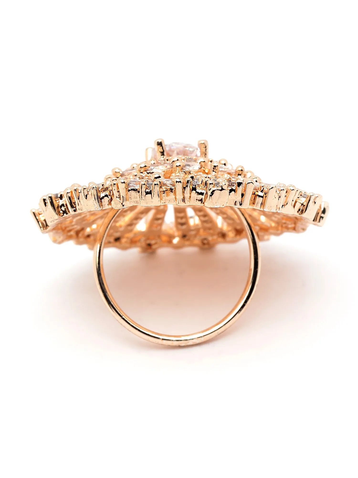 Karatcart Rose Gold Plated White CZ Studded Cocktail Ring for Women