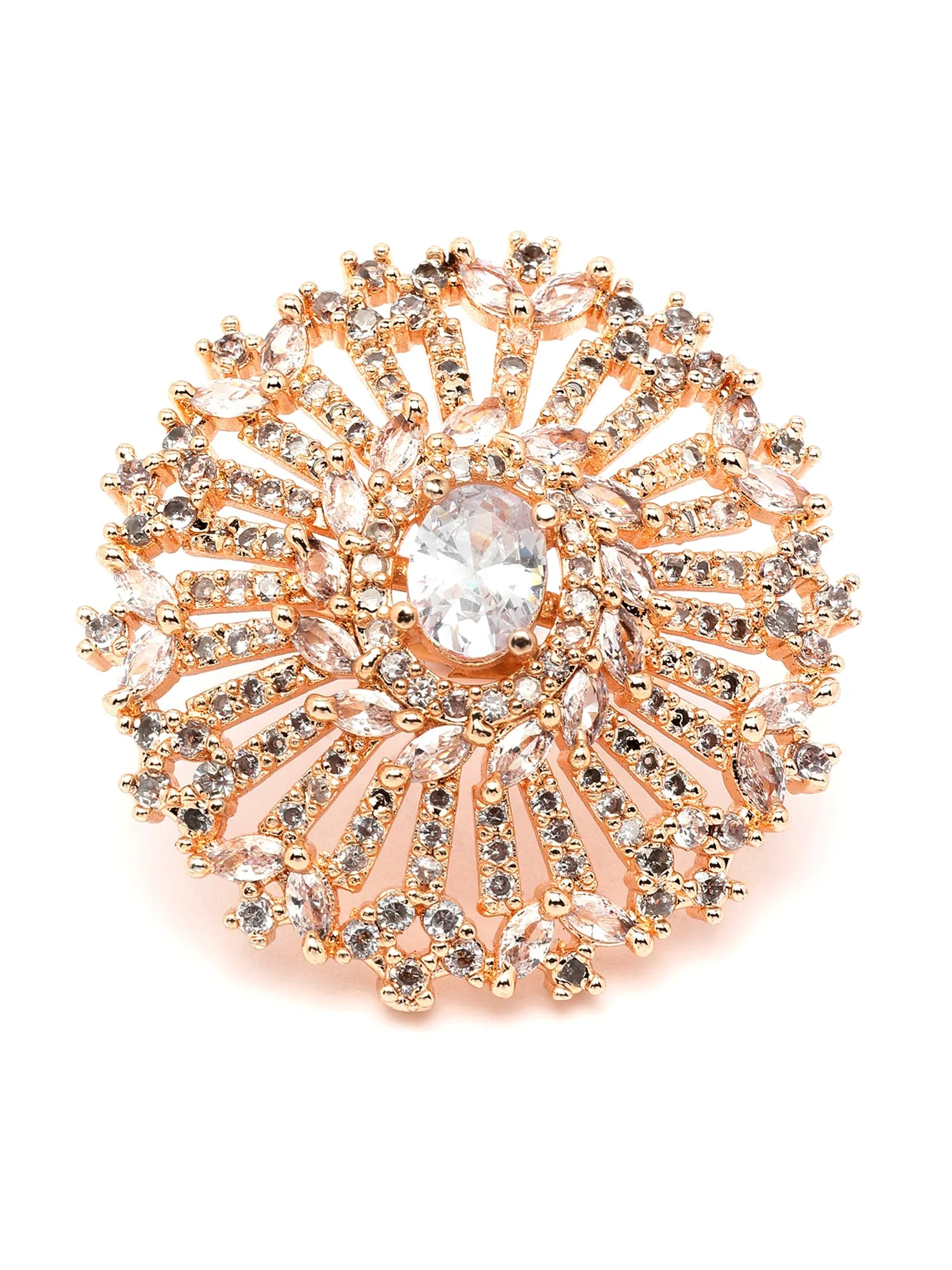 Karatcart Rose Gold Plated White CZ Studded Cocktail Ring for Women