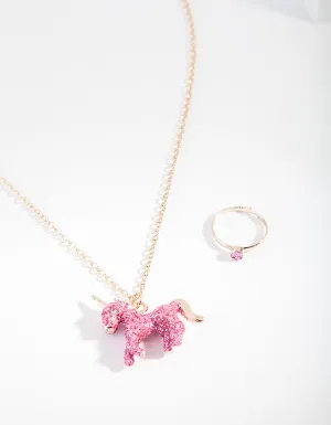 Kids Pink Glitter Unicorn Jewellery Set