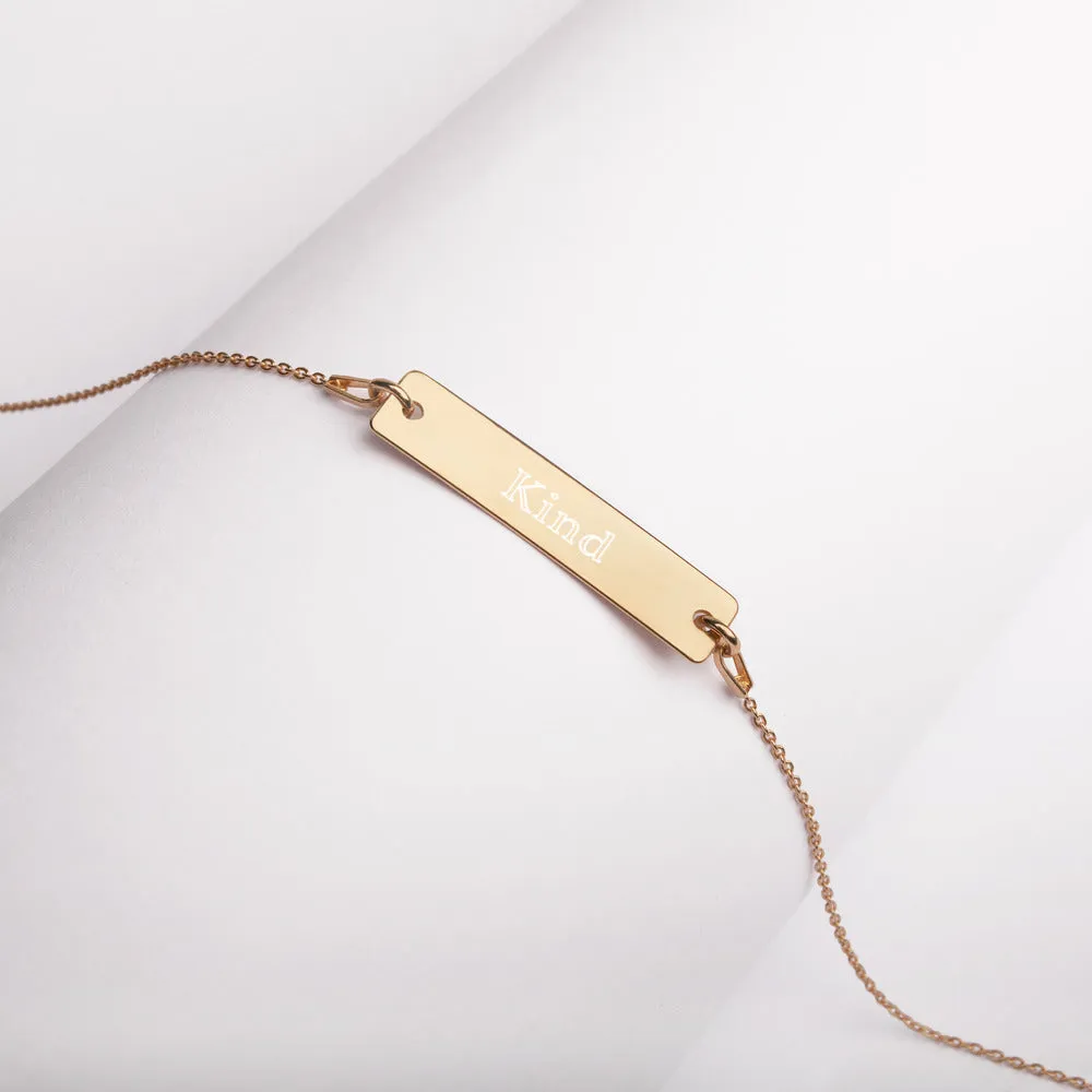 “Kind” Engraved Self-Affirmation Bar & Chain Necklace