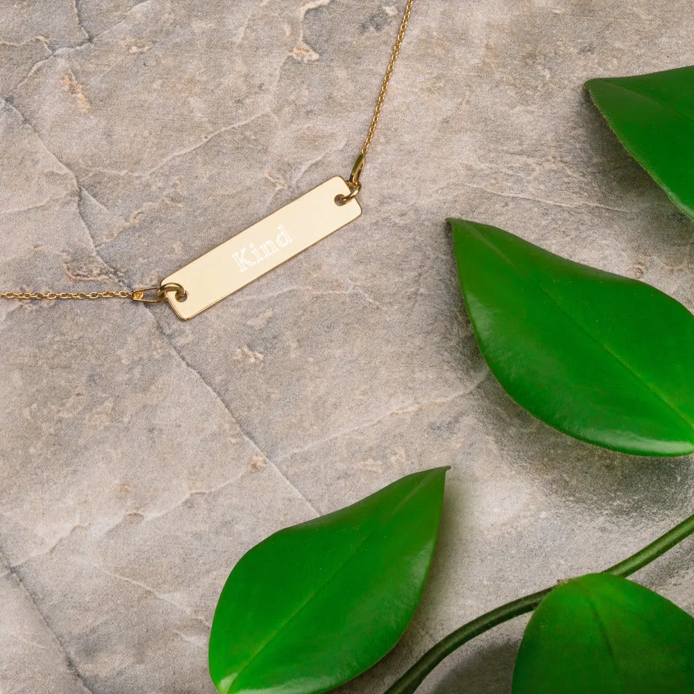 “Kind” Engraved Self-Affirmation Bar & Chain Necklace