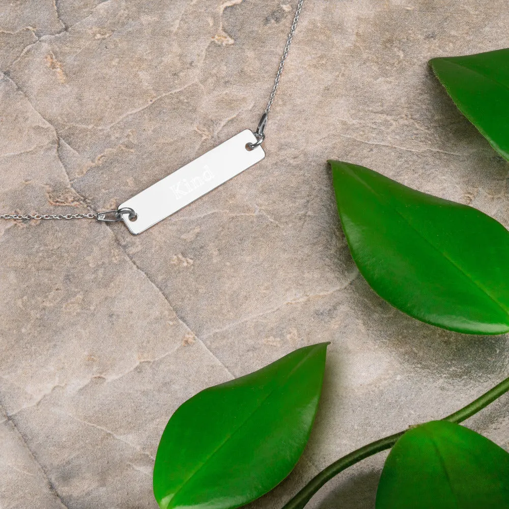“Kind” Engraved Self-Affirmation Bar & Chain Necklace