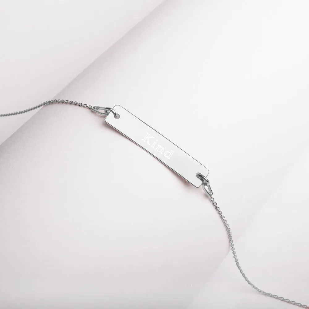 “Kind” Engraved Self-Affirmation Bar & Chain Necklace