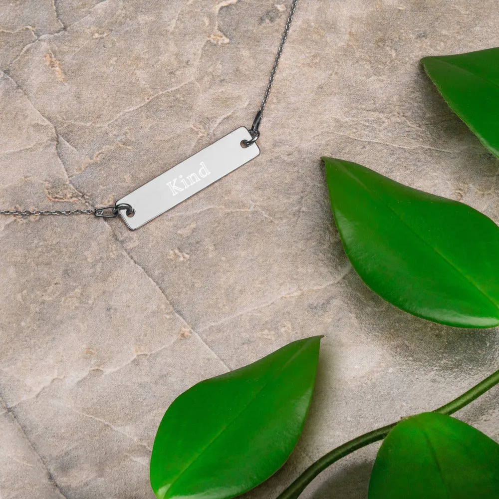 “Kind” Engraved Self-Affirmation Bar & Chain Necklace
