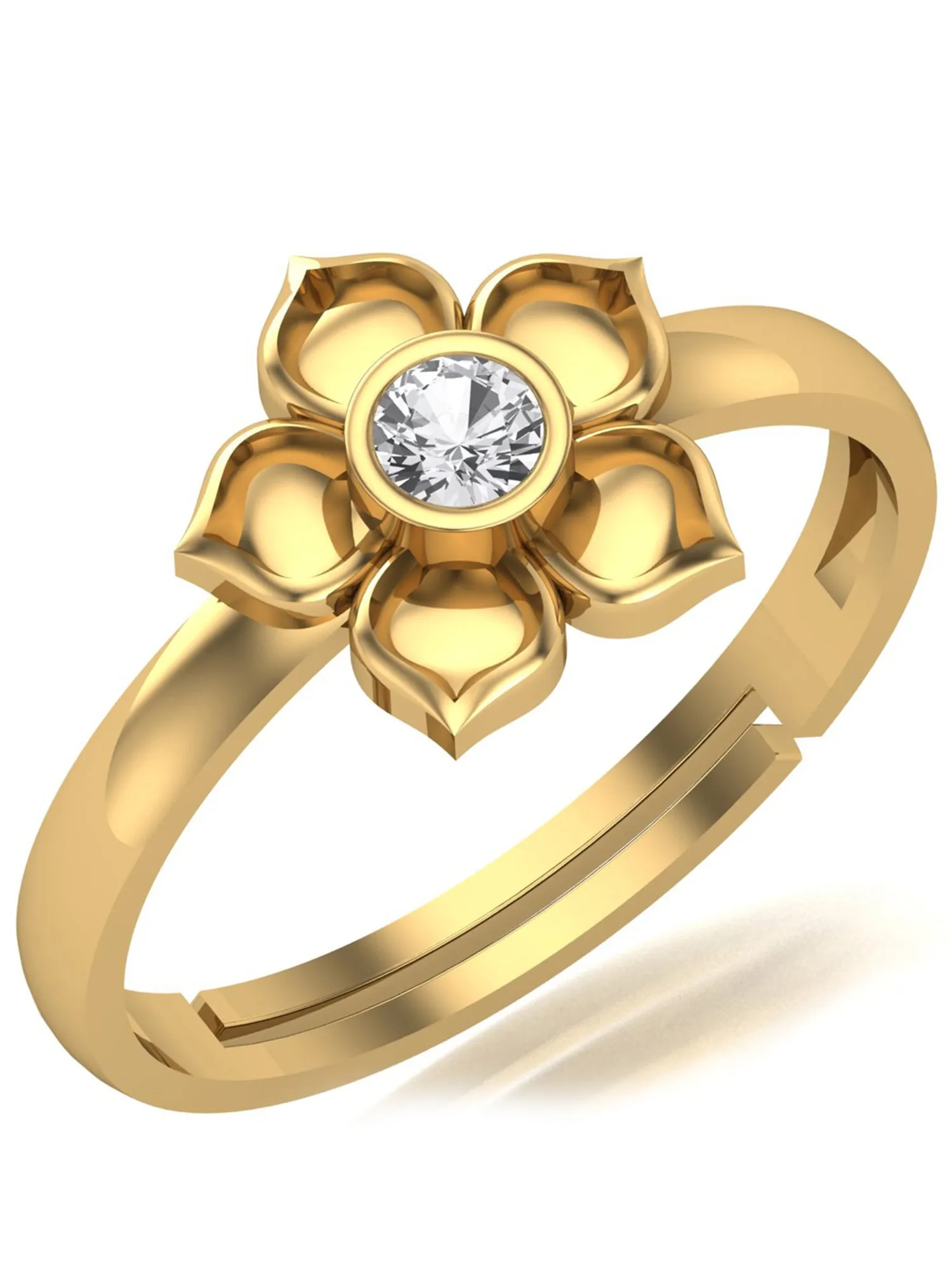 KUNUZ 925 Sterling Silver Gold Plated Floral Shape Finger Ring for Women