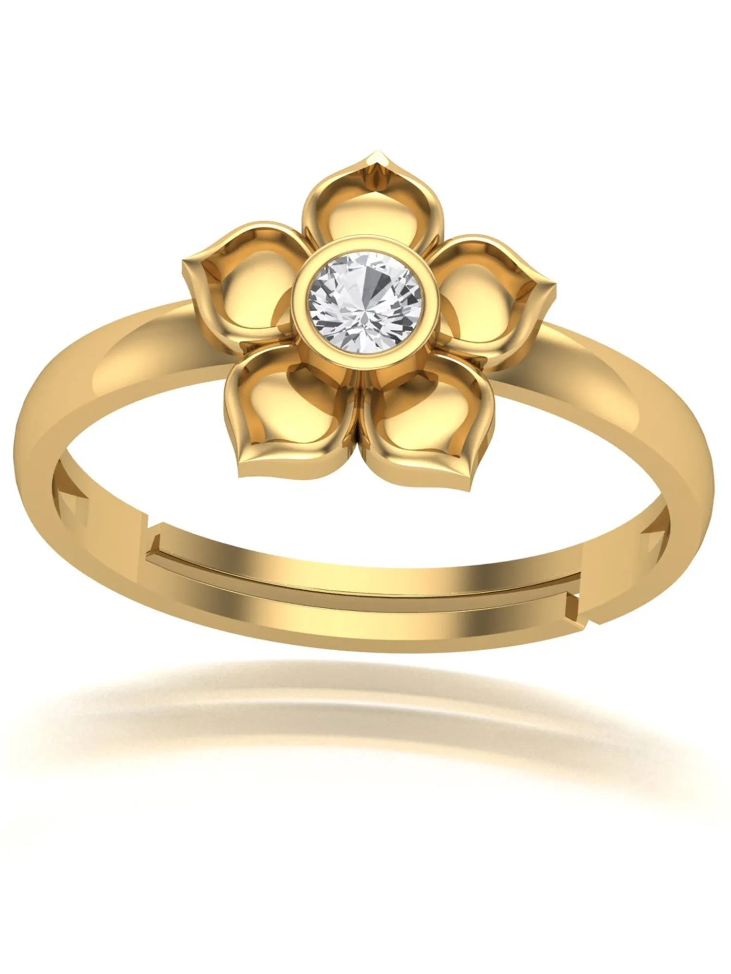 KUNUZ 925 Sterling Silver Gold Plated Floral Shape Finger Ring for Women