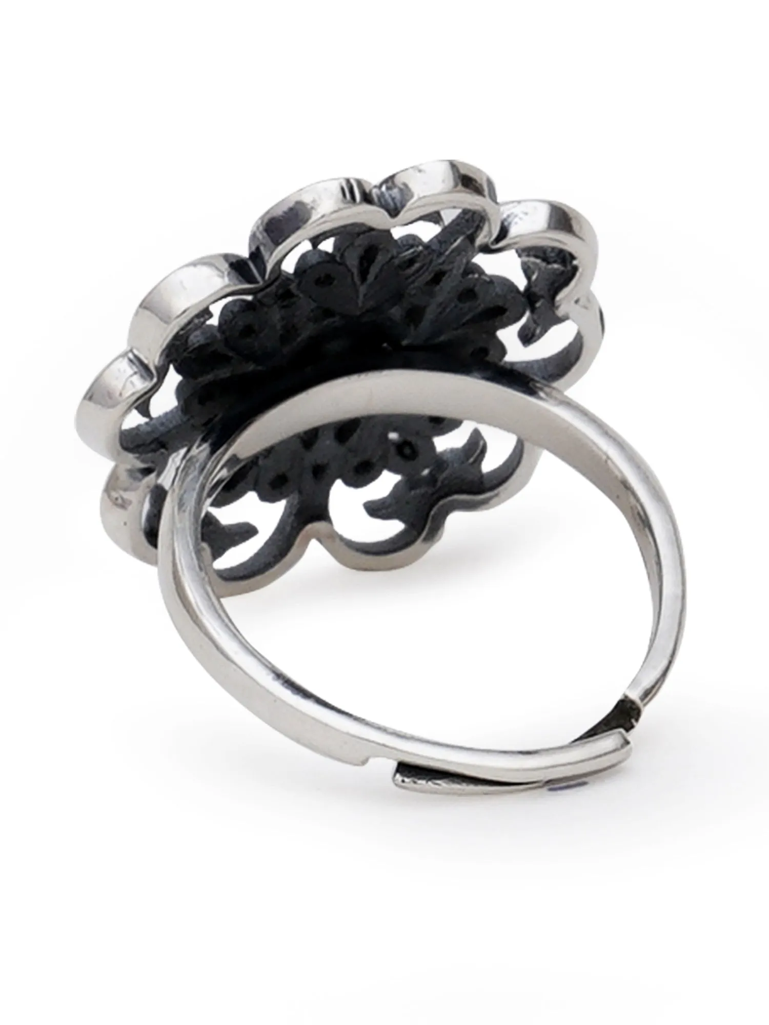 KUNUZ 925 Sterling Silver Oxidised Antique Adjustable Ring for Women