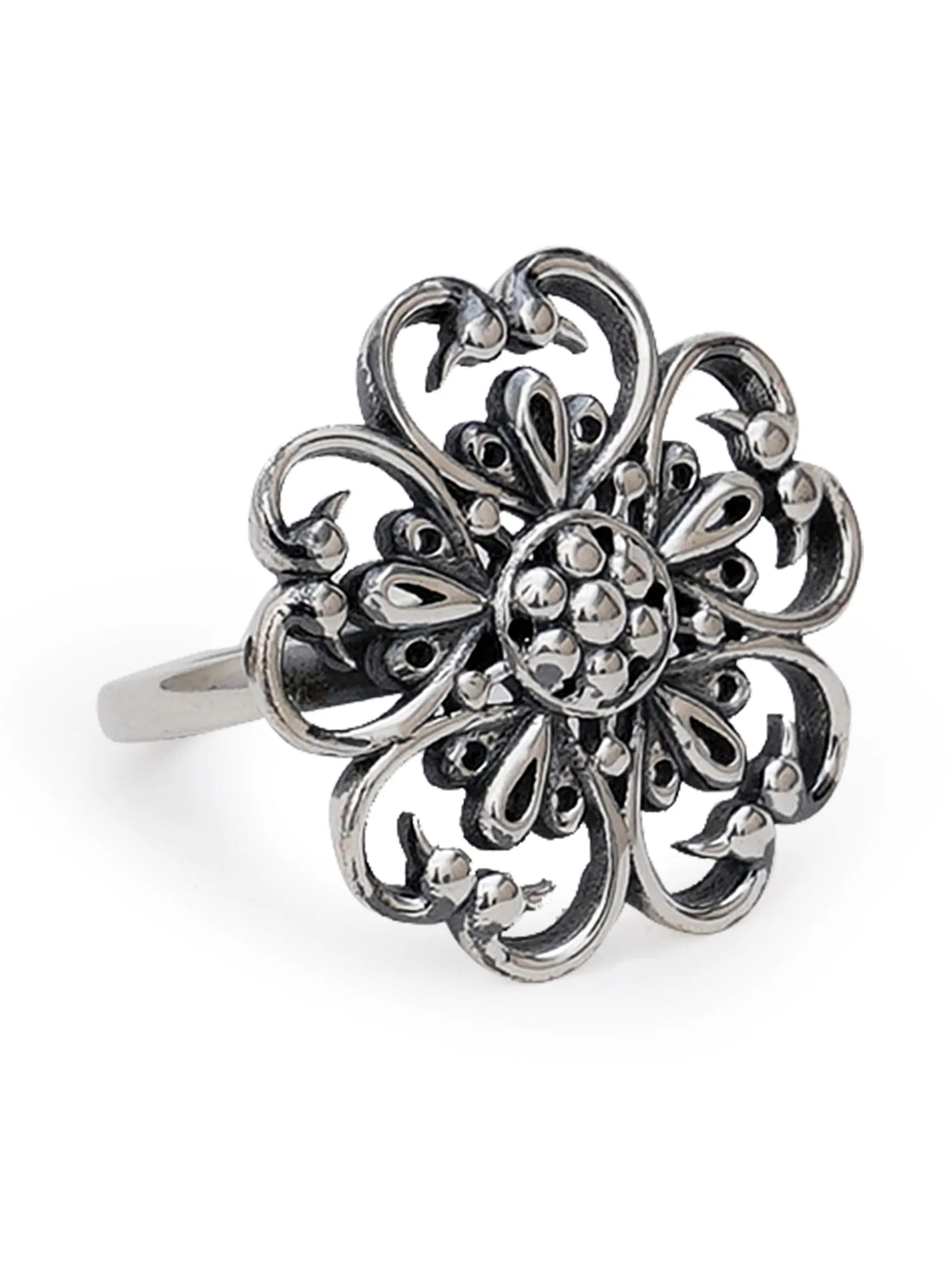 KUNUZ 925 Sterling Silver Oxidised Antique Adjustable Ring for Women