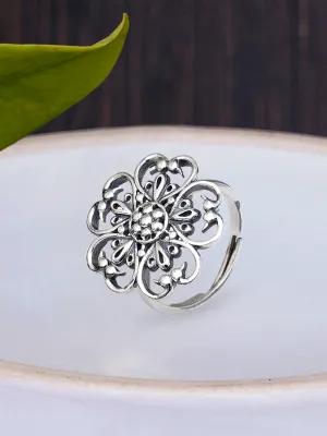 KUNUZ 925 Sterling Silver Oxidised Antique Adjustable Ring for Women