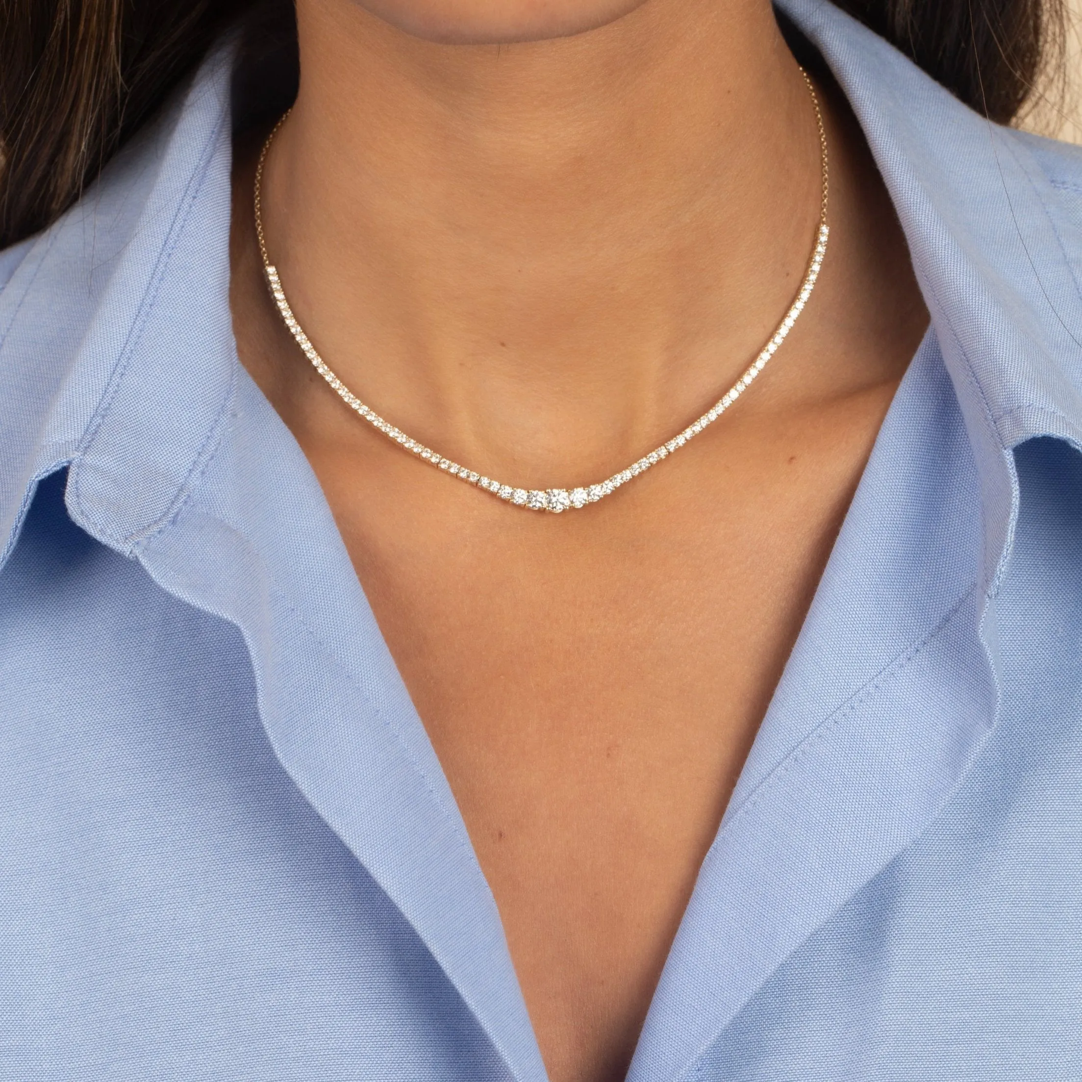Lab Grown Diamond Graduated Accent Tennis Necklace 14K