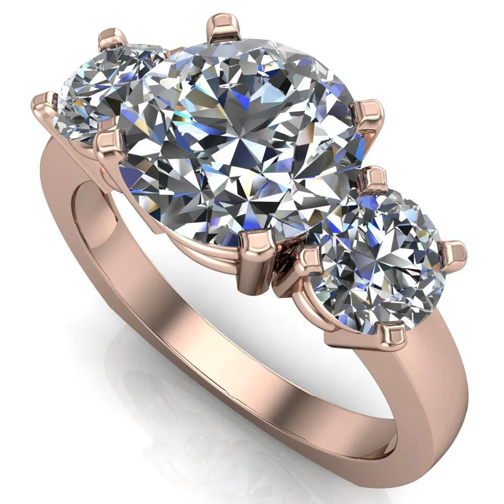 Leanna Round Center Stone Timeless Under Bezel Euro Shank 3 Stone Ring