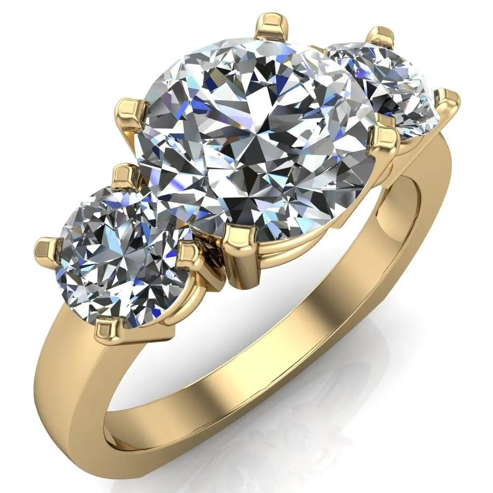 Leanna Round Center Stone Timeless Under Bezel Euro Shank 3 Stone Ring