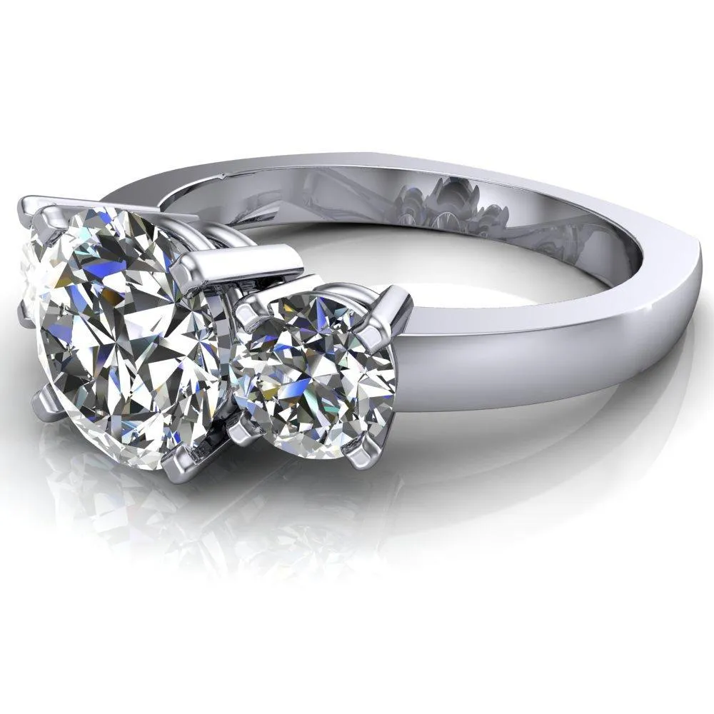 Leanna Round Center Stone Timeless Under Bezel Euro Shank 3 Stone Ring