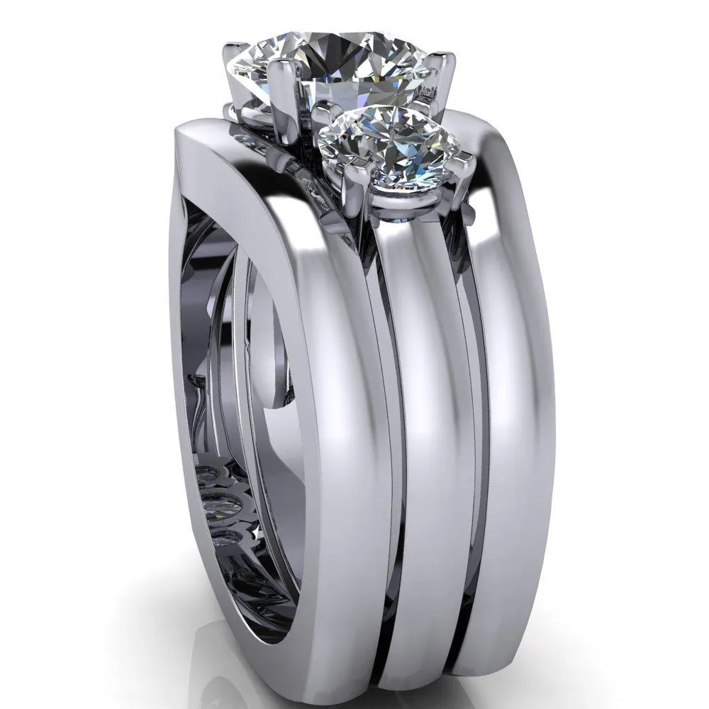 Leanna Round Center Stone Timeless Under Bezel Euro Shank 3 Stone Ring