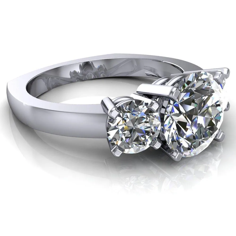 Leanna Round Center Stone Timeless Under Bezel Euro Shank 3 Stone Ring